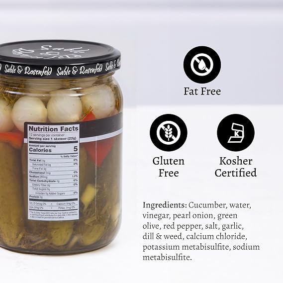 Sable & Rosenfeld Tipsy Garlic & Dill Cocktail Stirrers 16 oz Jar (Pack of 1), Hand-Packed Martini Pickles and Olive Skewers, Kosher, Gluten-Free Cocktail Garnish