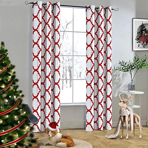 Melodieux Cortina opaca con ojales para oscurecer la habitación, estilo marroquí, para sala de estardormitorio, 42 x 84 pulgadas, blanco roto y rojo