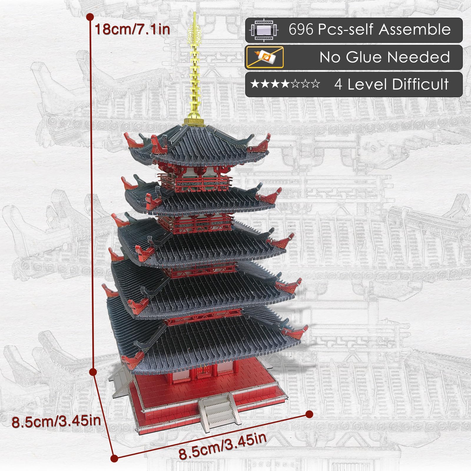 Amazon | Piececool(ピースクール) 立体パズル 金属製 五重塔 日本有名