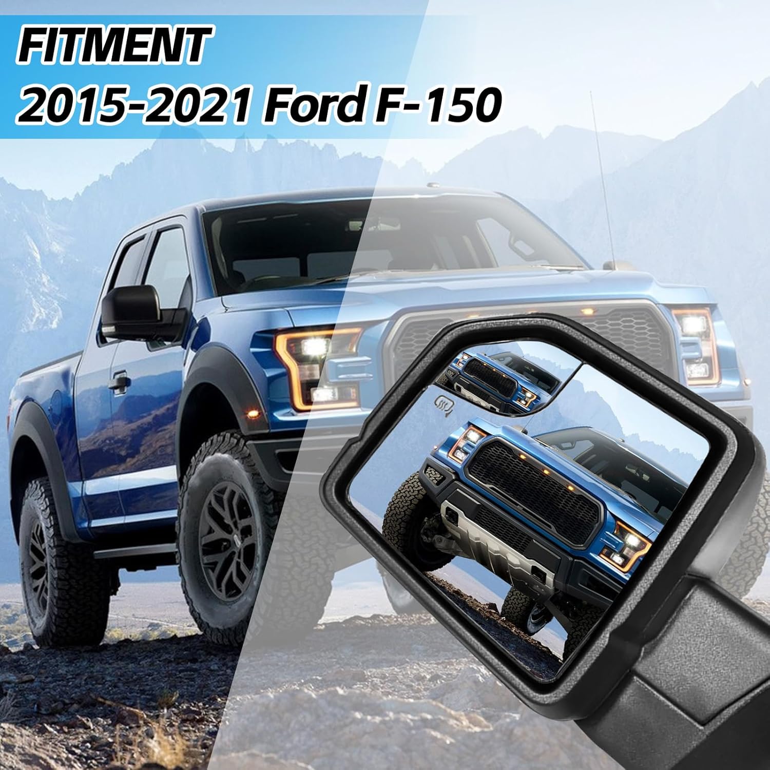 Left Drive Side Door Mirror Fits 2015-2021 F150 Mirror with Power Adjustable and Heated Glass,LED Turn Signal Light and Puddle Lights,Width Light,Manual Folding (9Pins)