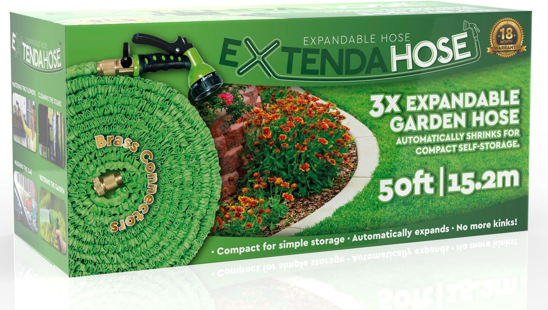 Expanding Durable Latex and Polyester Hose with Quick Release - Available in 4 Sizes 25/50/75/100' - 1 Hose, Spray Nozzle, Hanging Hook, 50'