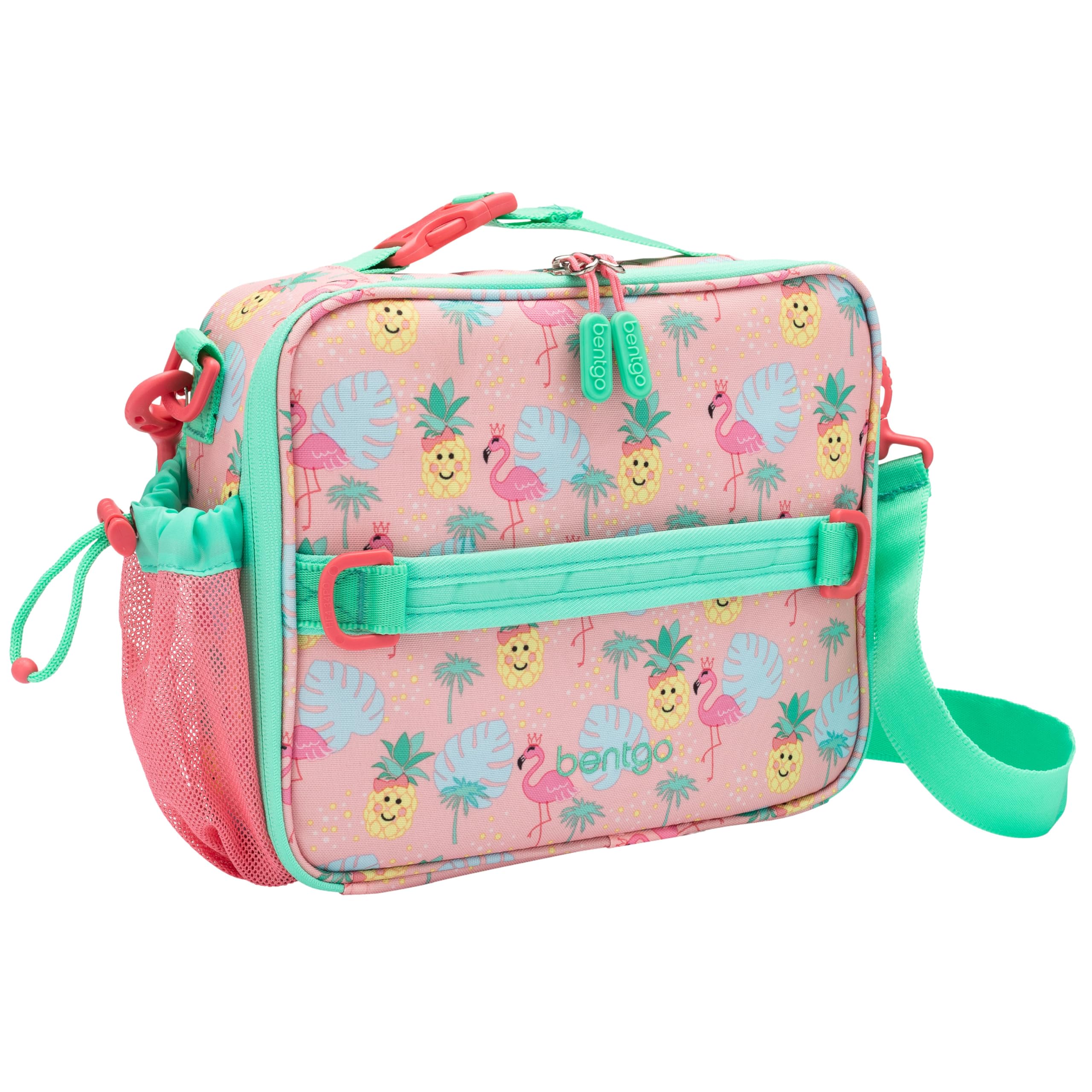 Bentgo Kids Lunch Bag - Durable, Double-Insulated Lunch Bag for Kids 3+; Holds Lunch Box, Water Bottle, & Snacks; Easy-Clean Water-Resistant Fabric & Multiple Zippered Pockets (Tropical)