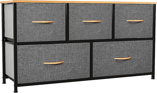 YITAHOME Chest of Drawers, Cationic Fabric 5-Drawer Storage Organizer Unit for Bedroom Living Room Closet, Sturdy Steel Frame, Easy Pull Fabric Bins & Wooden Top, Fabric Dresser