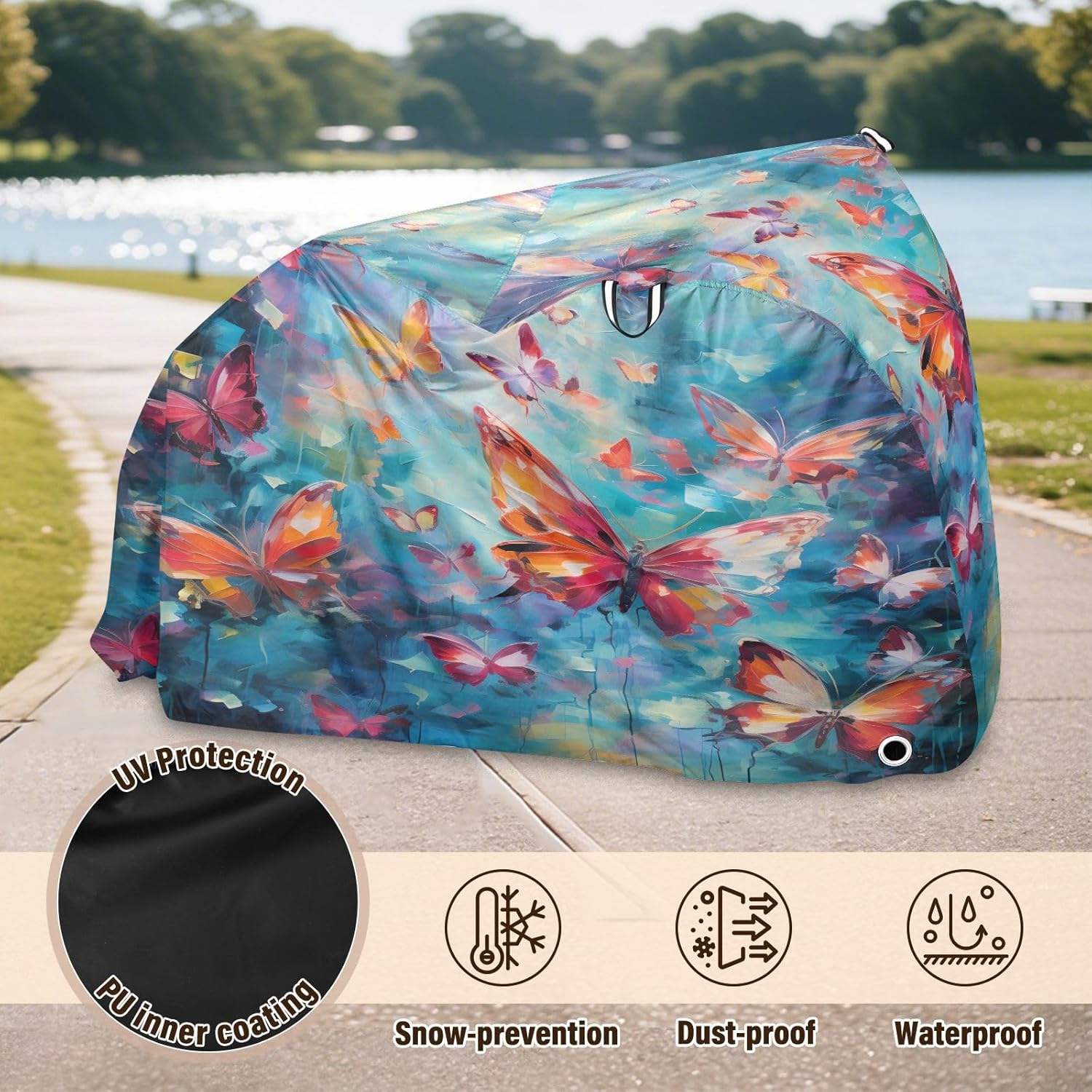 ALAZA Butterfly Painting Bike Cover Waterproof Outdoor Ebike Bicycle Covers Tarp Protection for 1/2 Bikes, Sun UV Dust Wind Proof