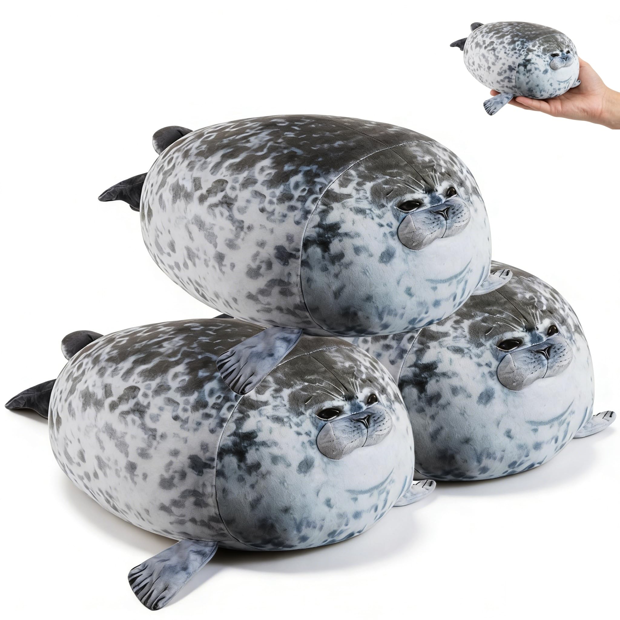 HAWHUV Chubby Seal Plush Pillow, Cute Soft Stuffed Animal Plush Toy Adorable Round Seal Plushie Hugging Pillow Cushion for Bedroom Sofa Decor Gift