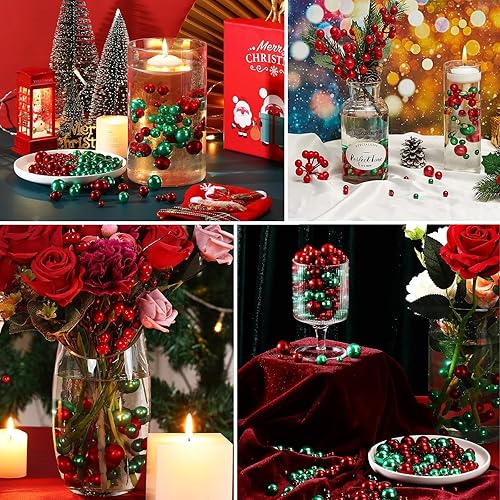 Miniatura 5 de 200 cuentas de perlas rojas y verdes, cuentas de relleno de jarrón rojo y verde con 8000 geles de agua transparentes, cuentas flotantes rojas y