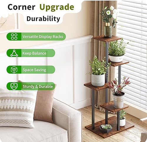 Miniatura 10 de VonDream Soporte de 5 niveles para plantas de interior, soportes para plantas de interior múltiples, soporte de flores de esquina para sala de
