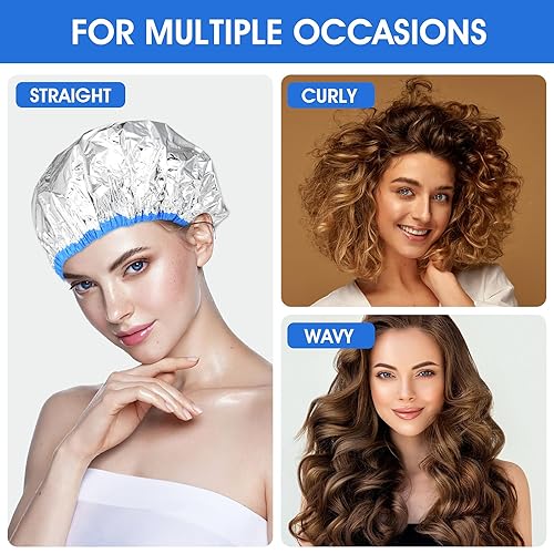 Miniatura 7 de 3 tapas de acondicionamiento profundo, gorras de ducha de papel de aluminio, tapas de procesamiento para el cabello, gorra reutilizable para el