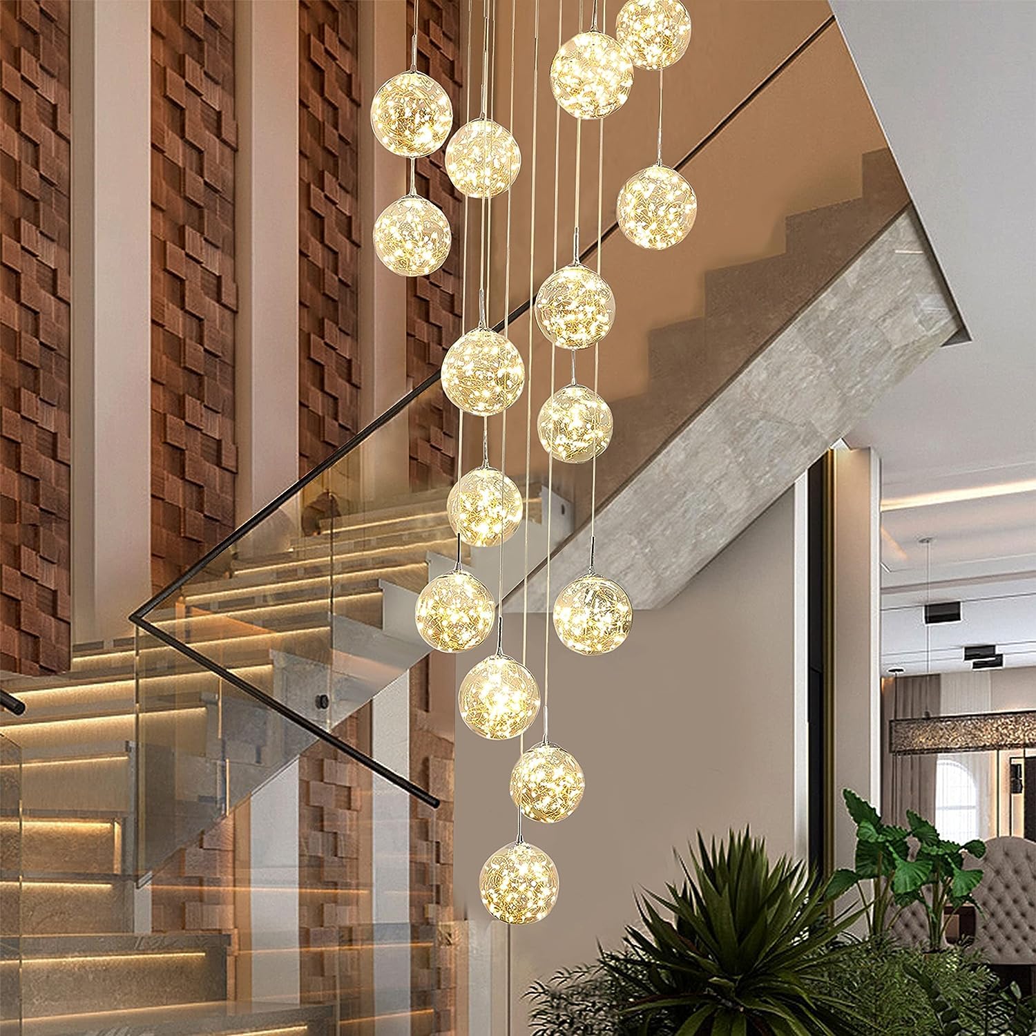 Lustre LED 15 boules de verre haut de gamme pour illumination prestigieuse de villa