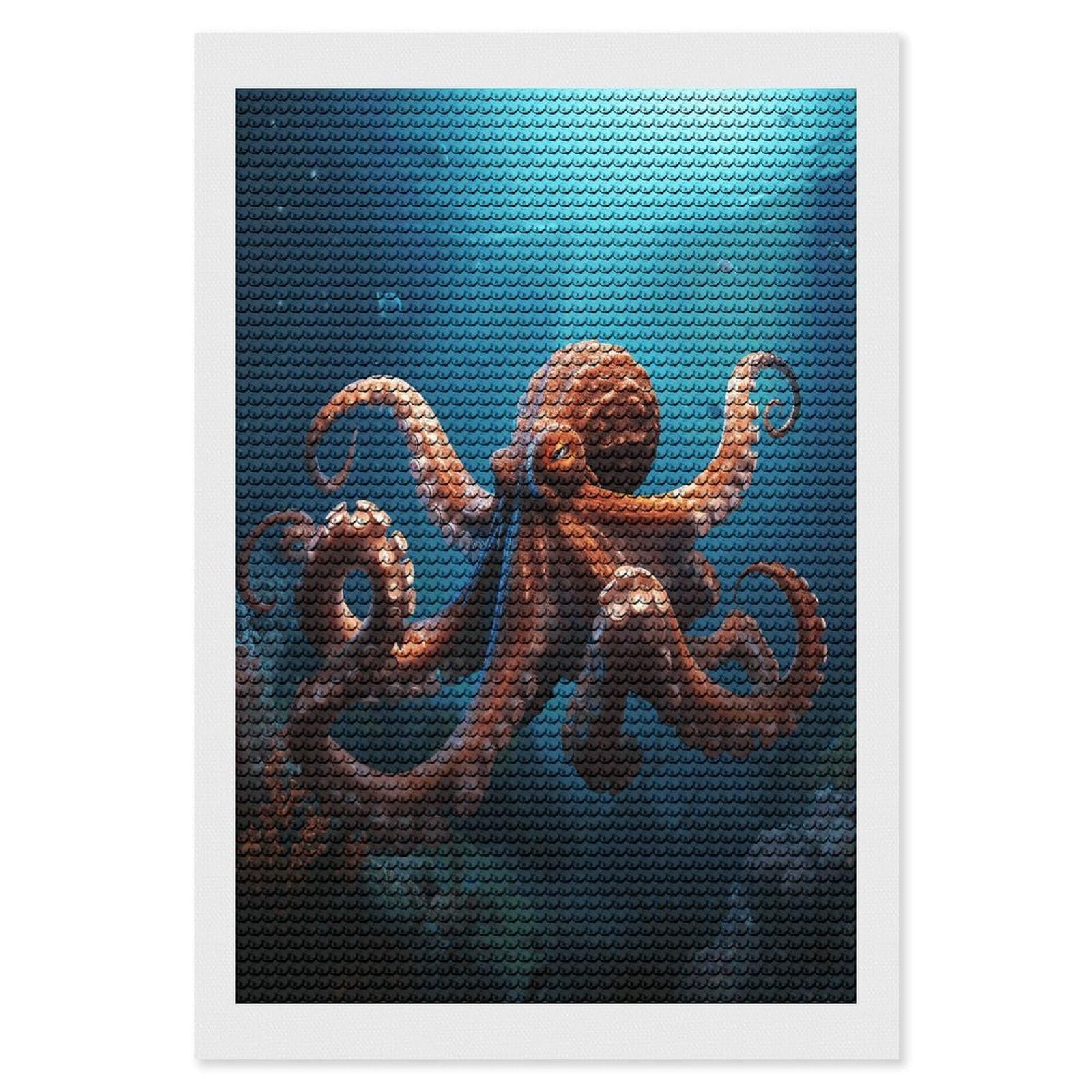 VstaDank Ocean Animal Octopus Diamond Painting Kits Exquisite DIY Full Round Drill Diamond Dots Painting for Adults Beginner Diamond Photo Paint with Diamond Picture Art Wall Decor 8"x12"