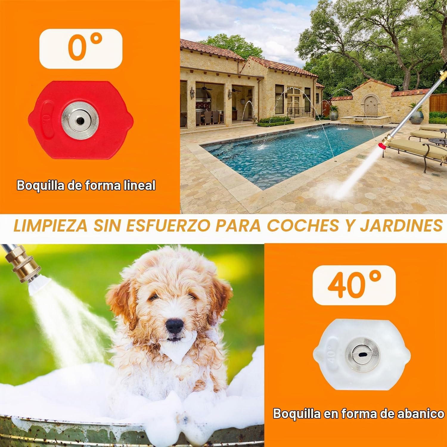 Hidrolimpiadora de alta presión, hidrochorro con boquilla de alta presión, manguera de agua de alta presión con 2 boquillas, pulverizador para coche, jardín, ventana de