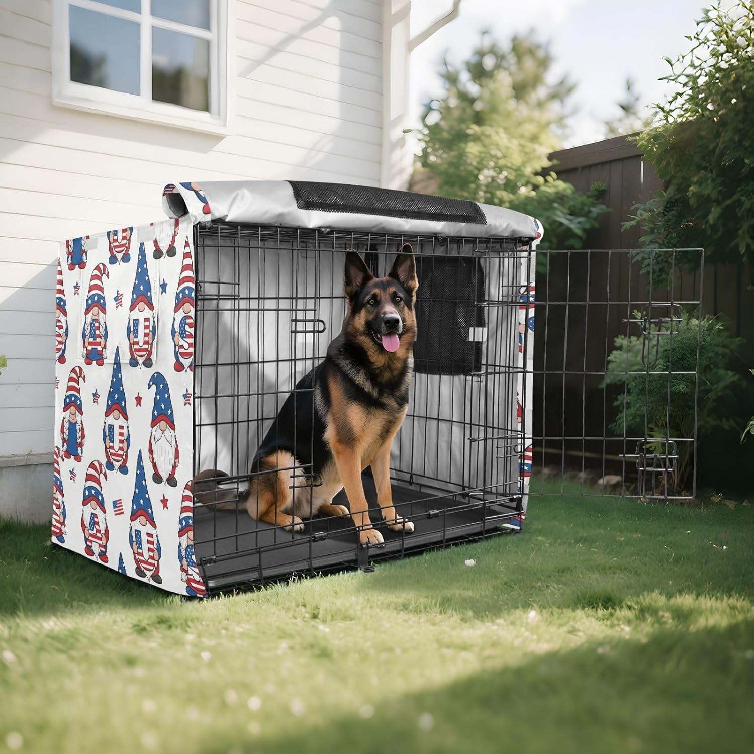 Duty 600D Silver Coated Dog Crate Cover, Water-Resistant Gnomes Pet Kennel Canopy with Mesh Windows for Optimal Ventilation, Universal Fit for Standard Wire Cage, Indoor & Travel