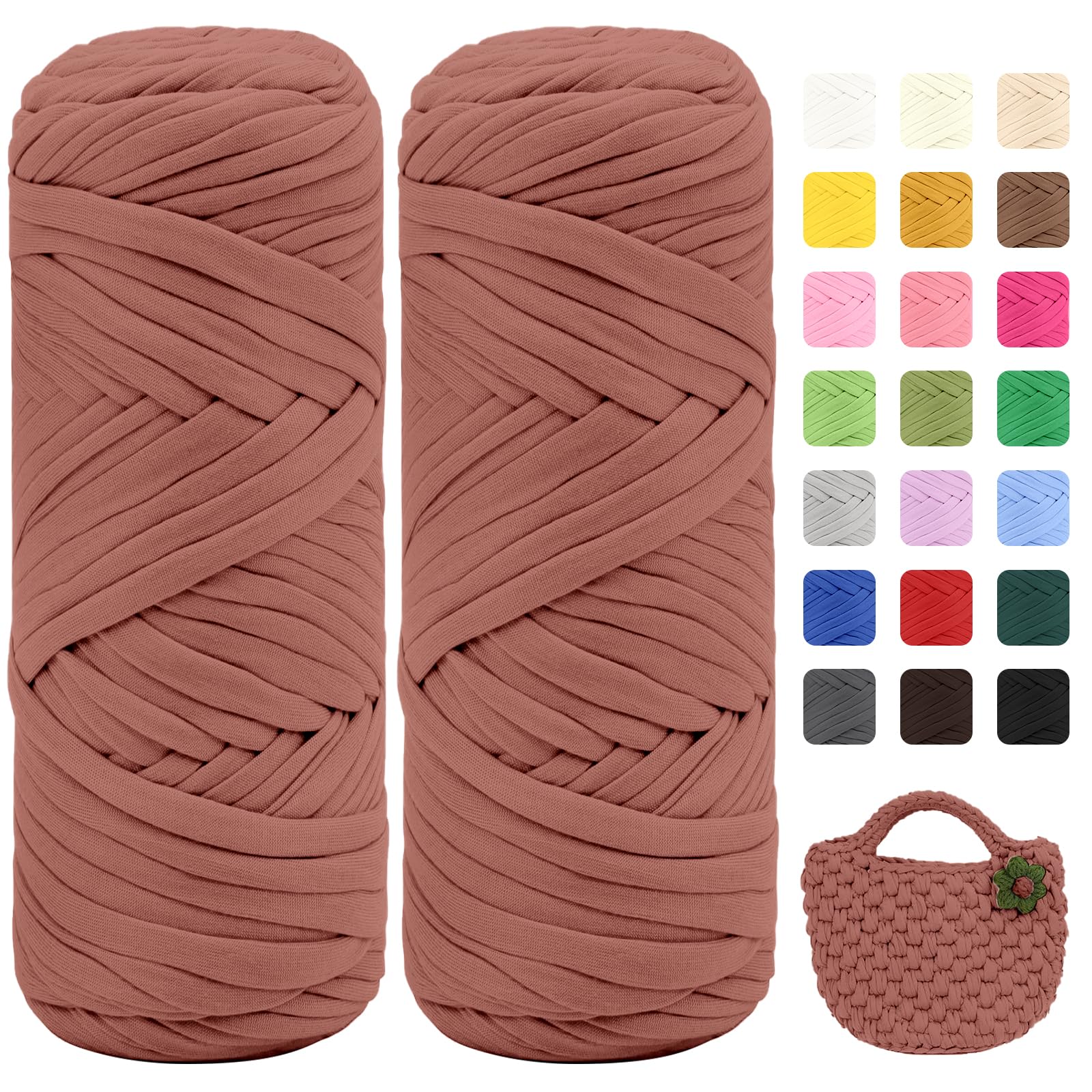 Maxee 400g T-Shirt Garn – 2 er Pack (je 200g/75m), Weiches Beilaufgarn zum Häkeln & Stricken – Farbintensiv & pflegeleicht, Ideal für Häkeltaschen/Körbe/Teppiche DIY Projekte, Handarbeiten und Deko