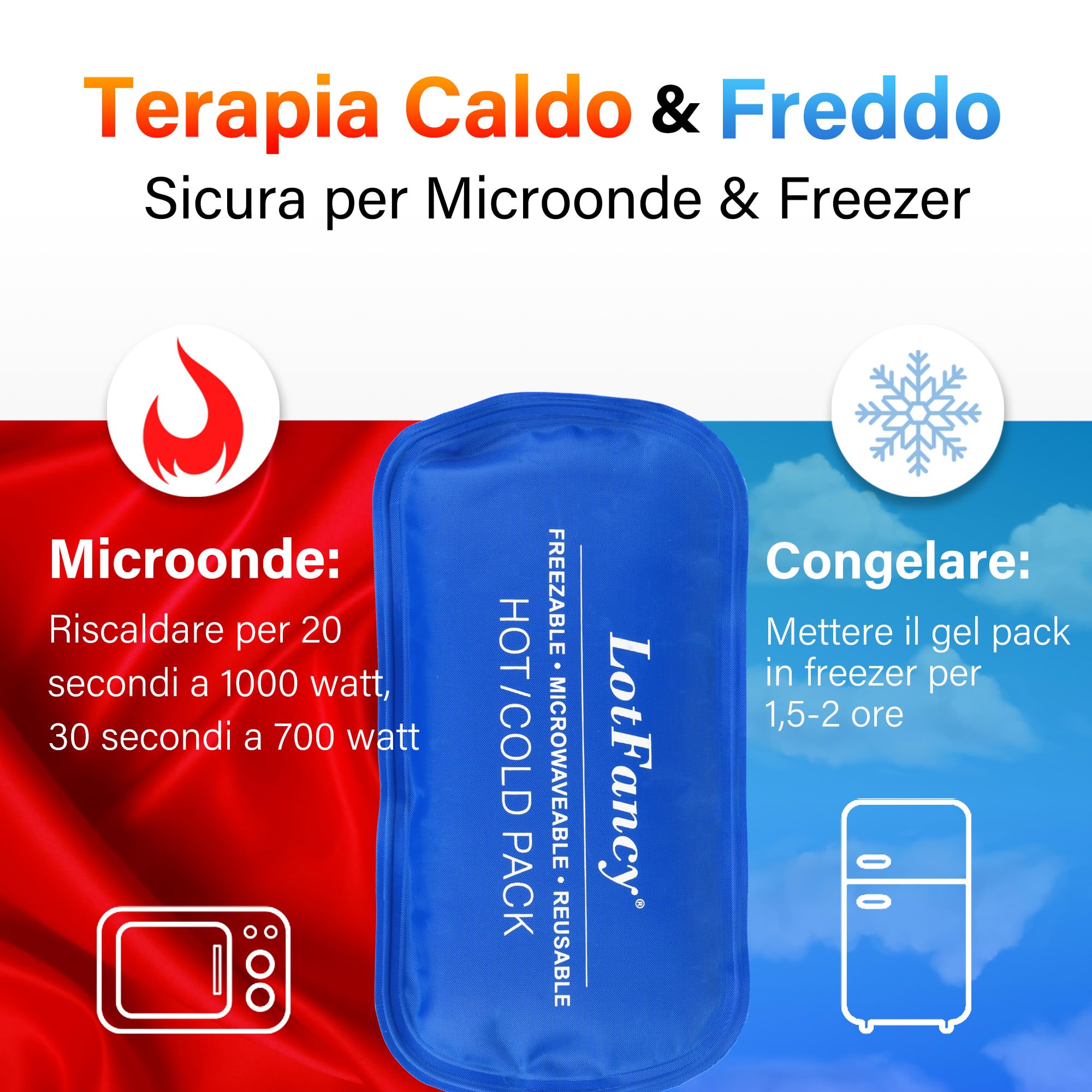 LotFancy Ghiaccio Gel Riutilizzabile, 2 Cuscinetti Gel Caldo Freddo, Impacco Terapia Caldo e Freddo per Gomito Piedi, Ginocchio, Collo, Caviglia, Lesioni Primo Soccorso ecc