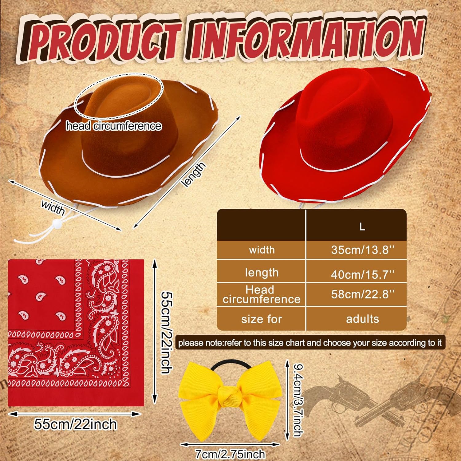 Hercicy 4 Pcs Adult Cowgirl Cowboy Hats Bow Bandana Classic Cartoon Movie Costume Western Costume Accessories for Adult Halloween Cowboy Cosplay - Image 2