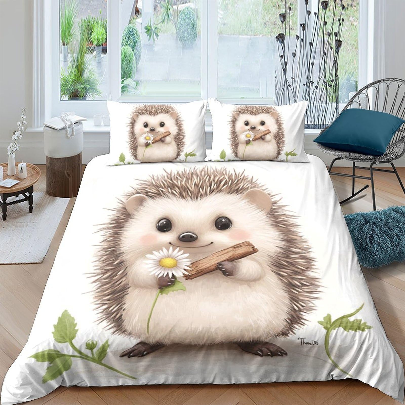 Ctjqhvkz Style-7 3D Printed Cute Hedgehog Fitted Sheet Microfiber Soft Breathable Forest Animal Bed Cover For Bedroom Dorm Decor Single（135X200cm）
