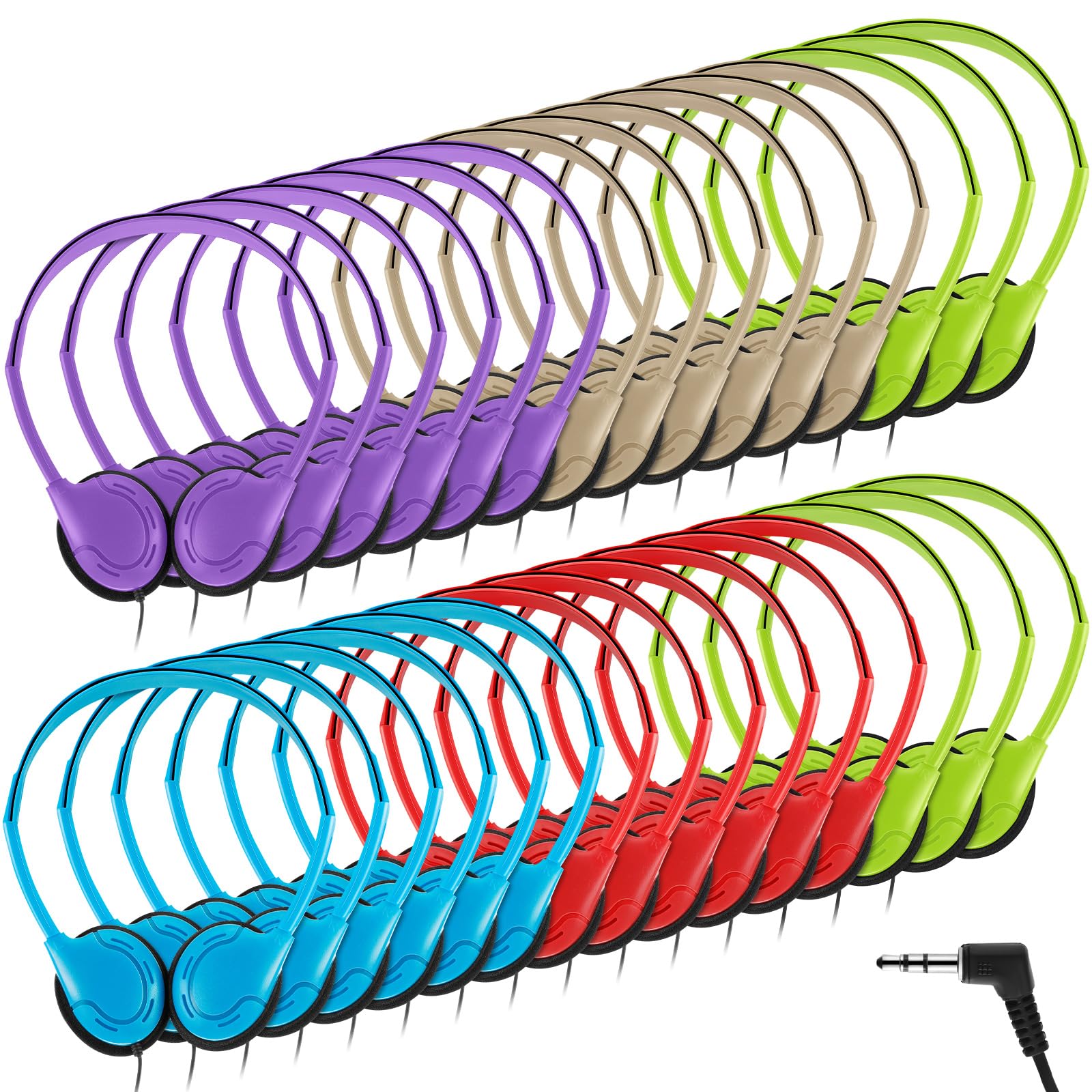 Yunsailing 30 Pack Bulk Over Ear Headphones Set On Ear Headsets Earphones with Adjustable Headband and 3.5mm Plug for Group Learning, Computer Lab,