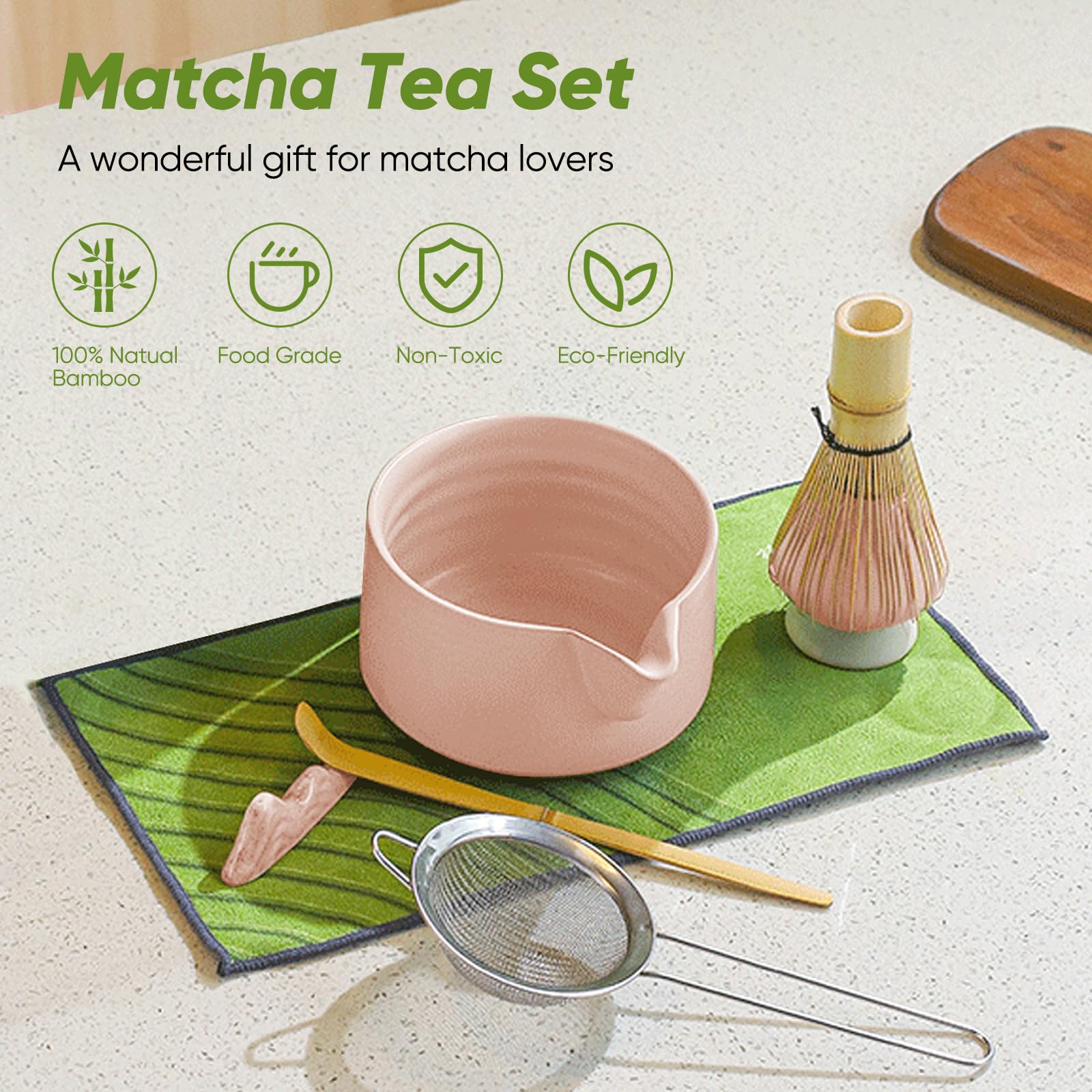 Matcha Set Rosa 5-teilig - Schale, Rührer & Ständer Für Matcha Tee