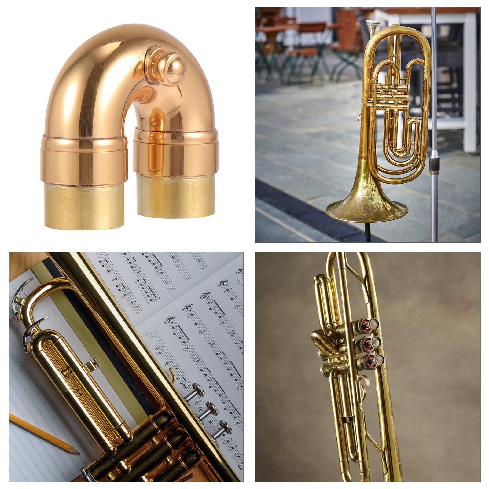 STOBAZA Col de Trompette Petit Coude Doré en Laiton, Accessoire de Remplacement pour Instrument de Musique, Tube Réglable, pour Entraînement des Musiciens