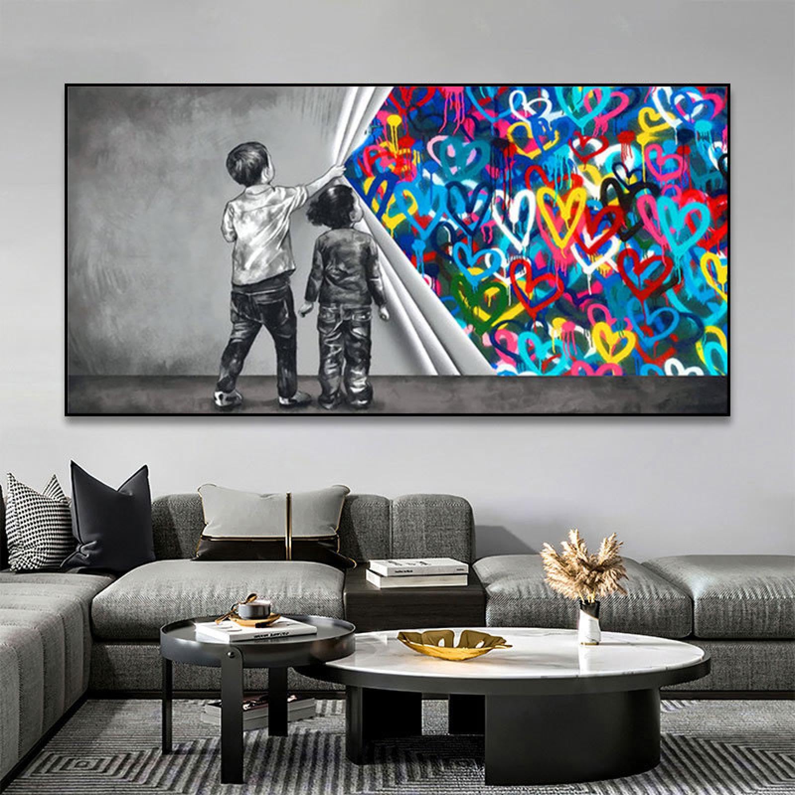 Amazon.com: KDXAOBEI Banks Graffiti Art Colorful Heart Canvas