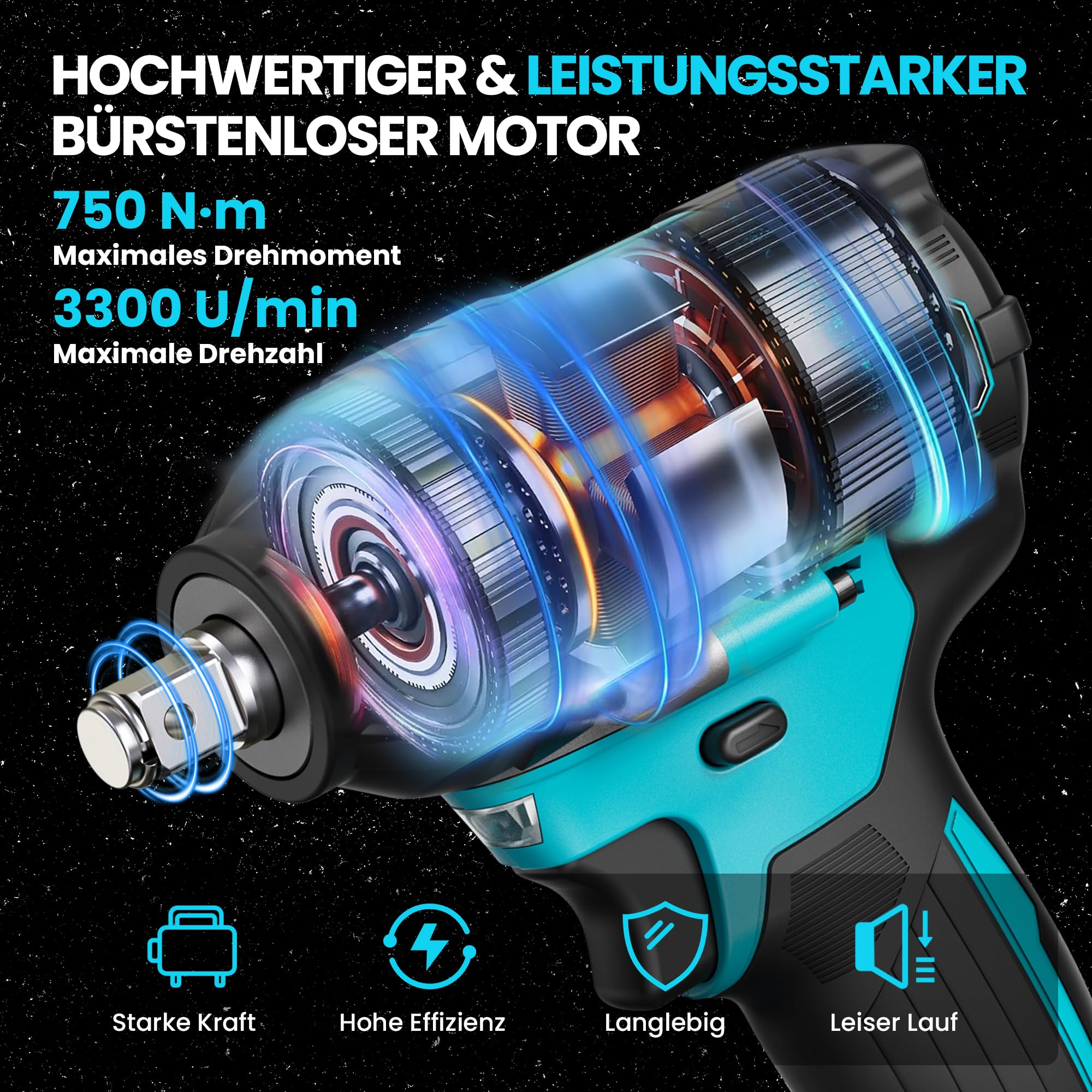 Akku-Schlagschrauber für Makita 18V, 1000 N.m(740 Ft-lbs),1/2 Zoll Bürstenloser Elektro-Schlagschrauber mit 3300 U/min, 2x 4.0Ah Akku & Ladegerät, 6 Steckschlüsselsatz für Autoreifen, Gerüstbau,DIY