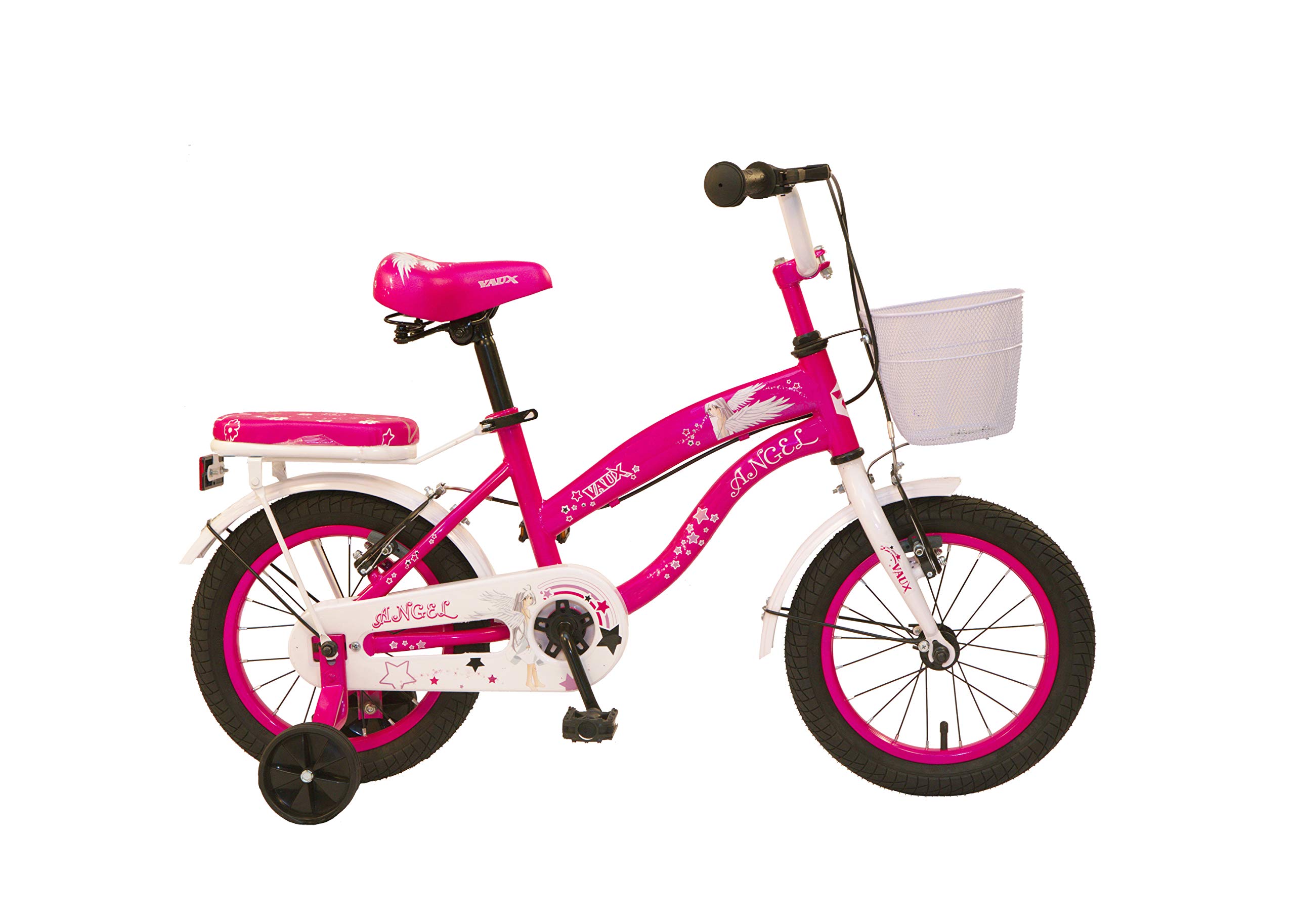 Vaux Angel 14 inch Cycle for Girls 3 to 5 Years with Support Wheels, Basket,Backseat, 14T Cycle for Kids with Steel Frame & Rigid Fork, Ideal Height 2ft 9inch-3ft 6inch (Pink)