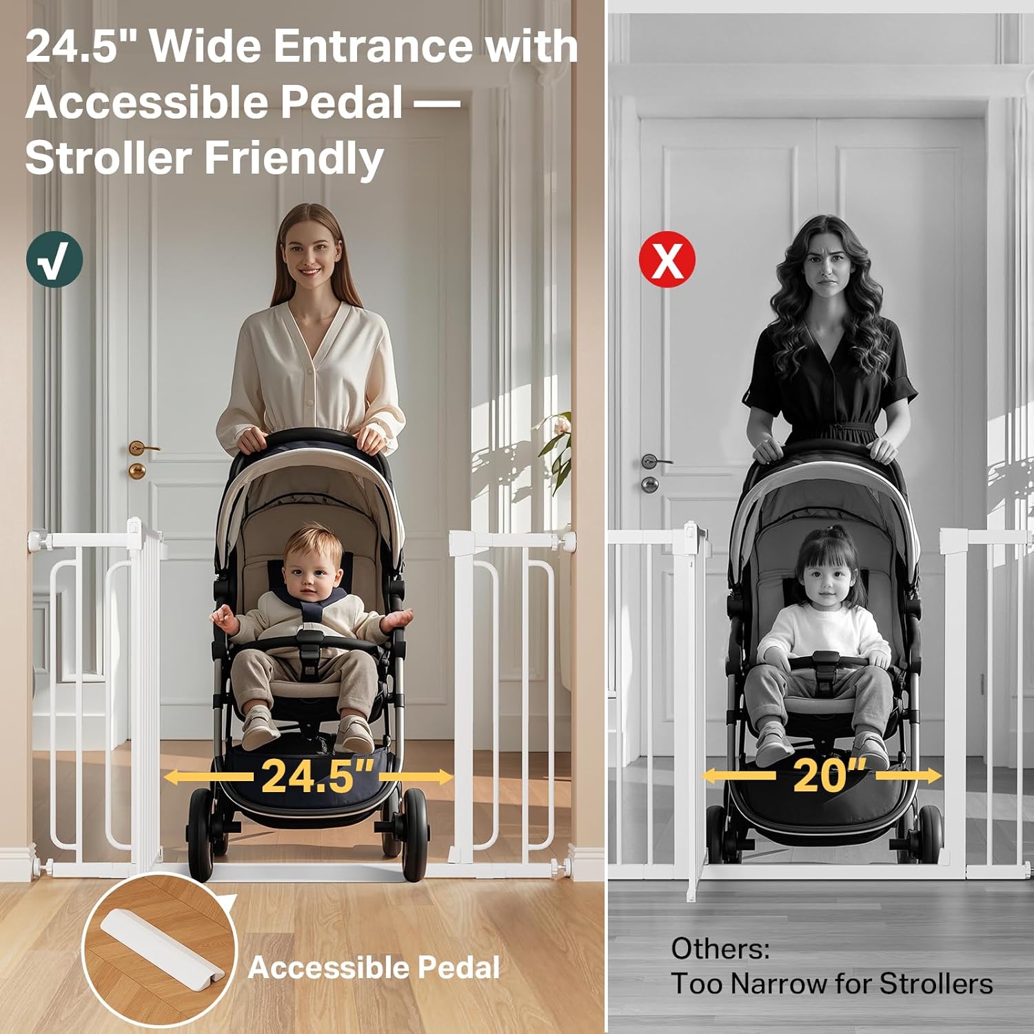 Cumbor 36.6-59 Extra Wide Baby Gate for Stairs, Pressure Mounted Dog Gate for Doorways, Auto-Close Easy Walk Through Safety Child Gate for Kids Toddler, Tall Pet Gates Indoor, White