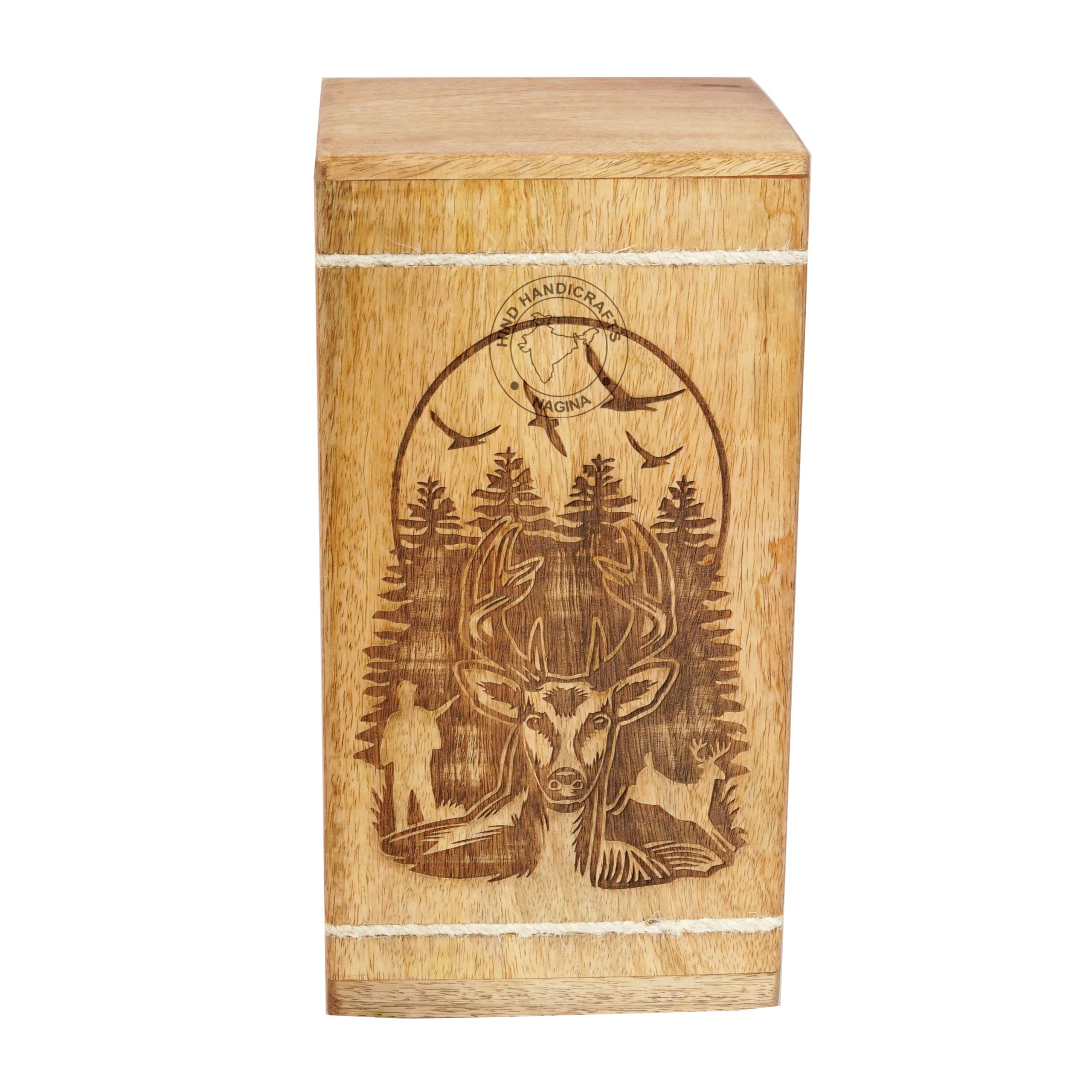 Urna per ceneri umane, realizzata a mano, con incisione floreale, per ceneri umane, grande, per ceneri, urna funebre per colombario, urna funebre (caccia al cervo di buccia, 113,4 kg,