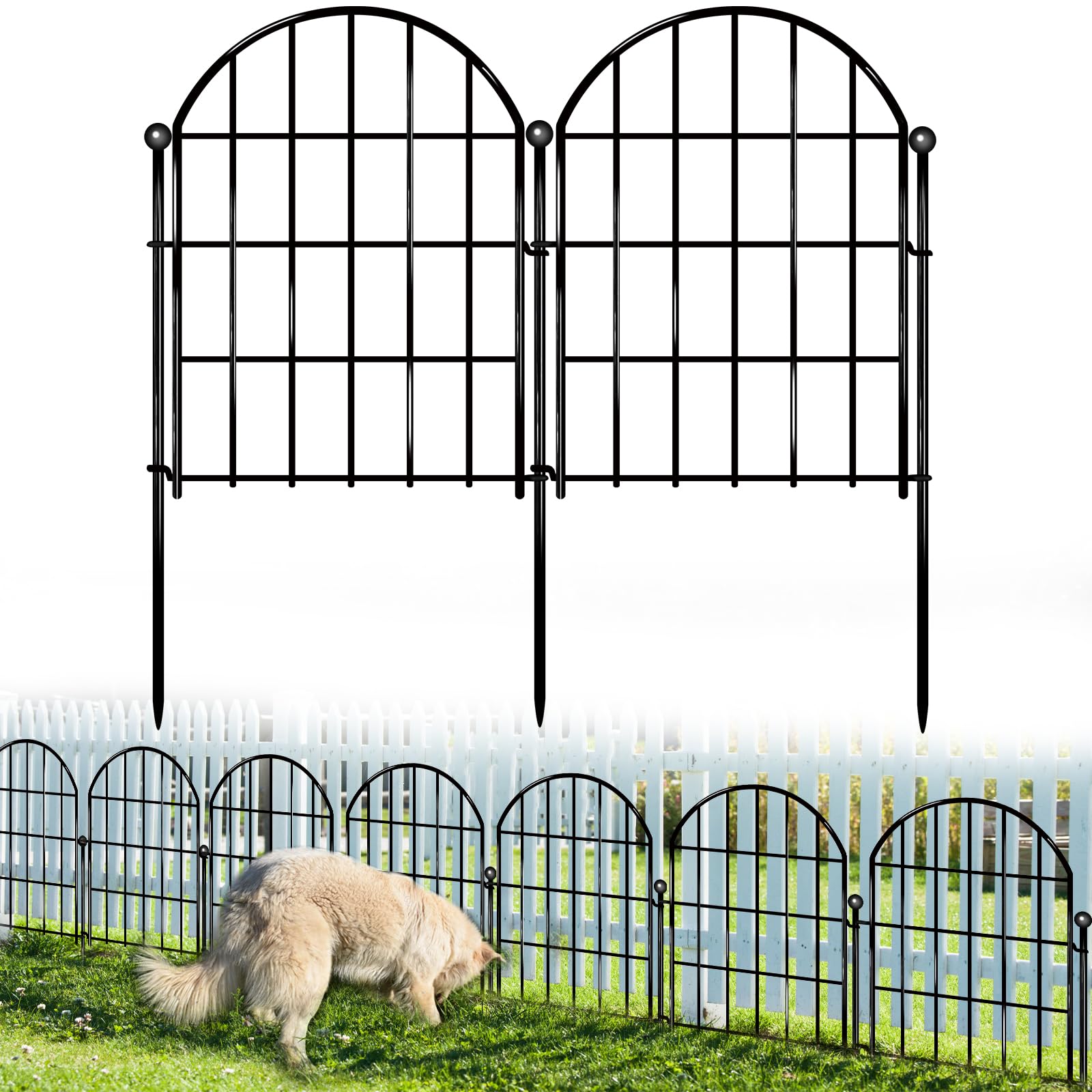 10 Panels Garden Fence Animal Barrier, 26in X 10.8ft Dog Digging Fence Barrier, Arched No Dig Rabbit Fence Border with Rod Stake, Rustproof Metal Decorative Fences for Outdoor, Yard, Patio Decor