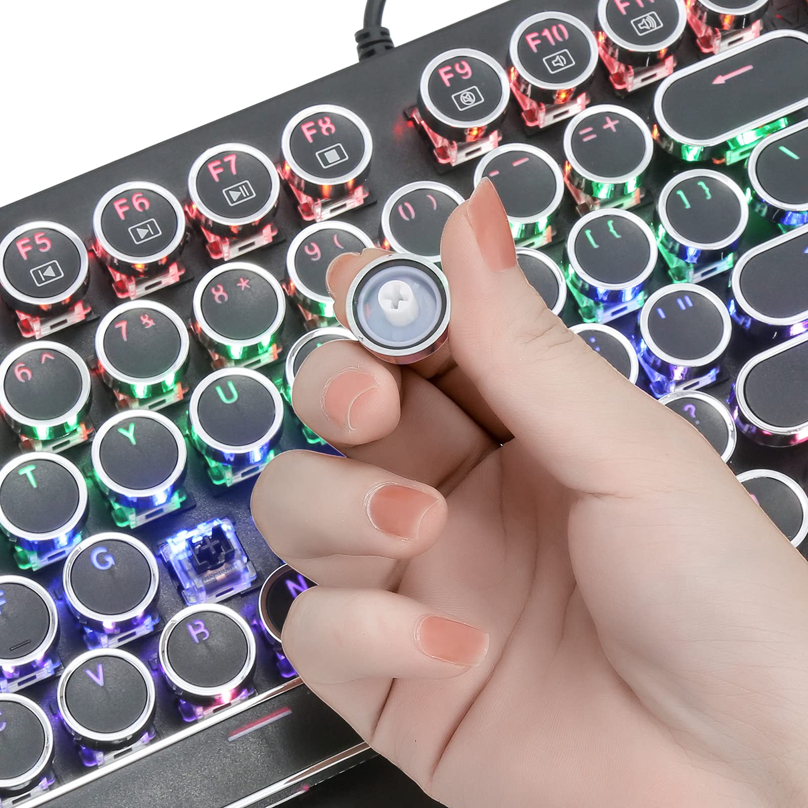 EYOOSO K600 Retro Mechanical Gaming Keyboard 104 Key, Rainbow LED