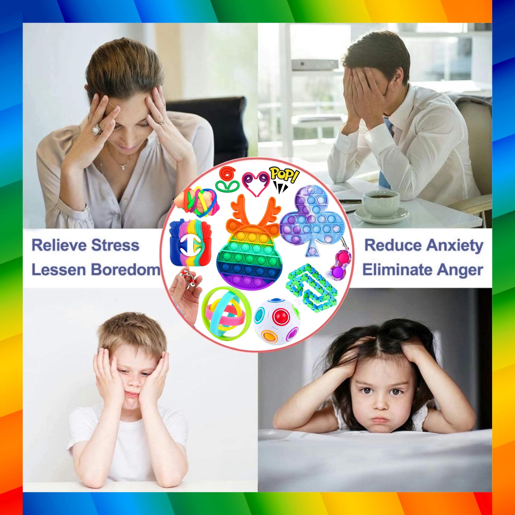 Pack De 26 Jouets Anti-stress (Fidget Toys) - Pour Enfants Et Adultes, TDAH, Anxiété - Anneau Magique, Pop Bubble, Cube Infini…