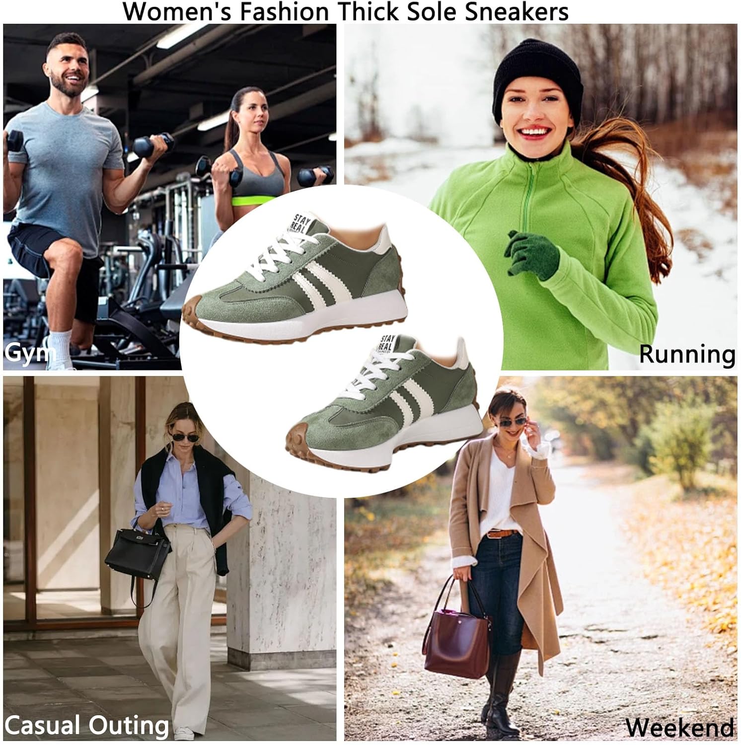 Women's Fashion Thick Sole Sneakers, Casual Lace-up Tennis Running Shoes Stylish Comfortable Block Color Sneakers - Image 4