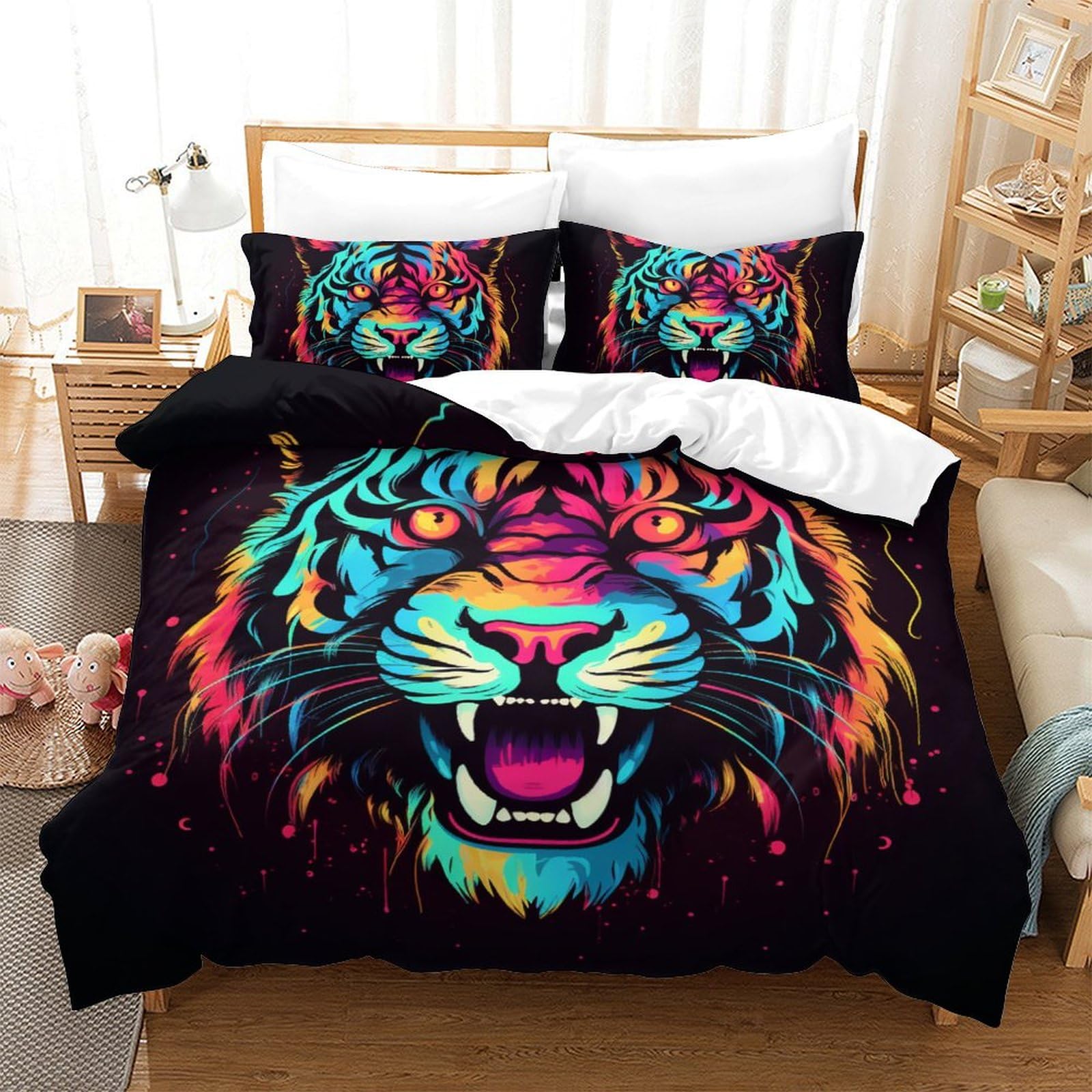 Housses de couettes respirante imprimé 3D tigre lit double