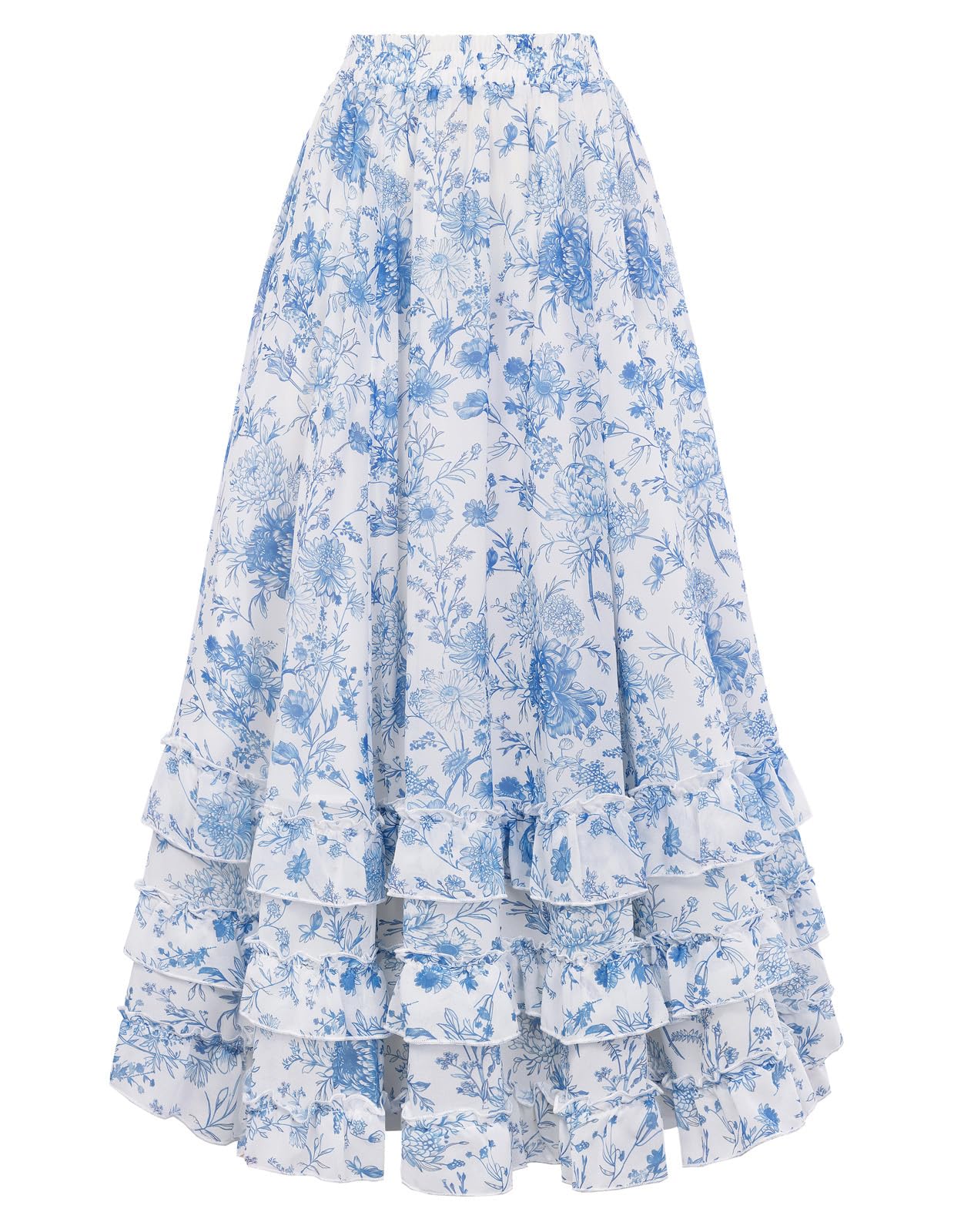 SCARLET DARKNESS Damen Maxi Röcke Blumen Chiffon Viktorianisches Elastisch Hohe Taille Fließend Rüsche Langer Rock mit Taschen