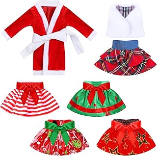 7 Pieces Santa Clothing Elf Clothes Elf Accessories Christmas Elf Fluffy Vest and Skirt for Doll Christmas Decorations Holiday (Lovely Style)