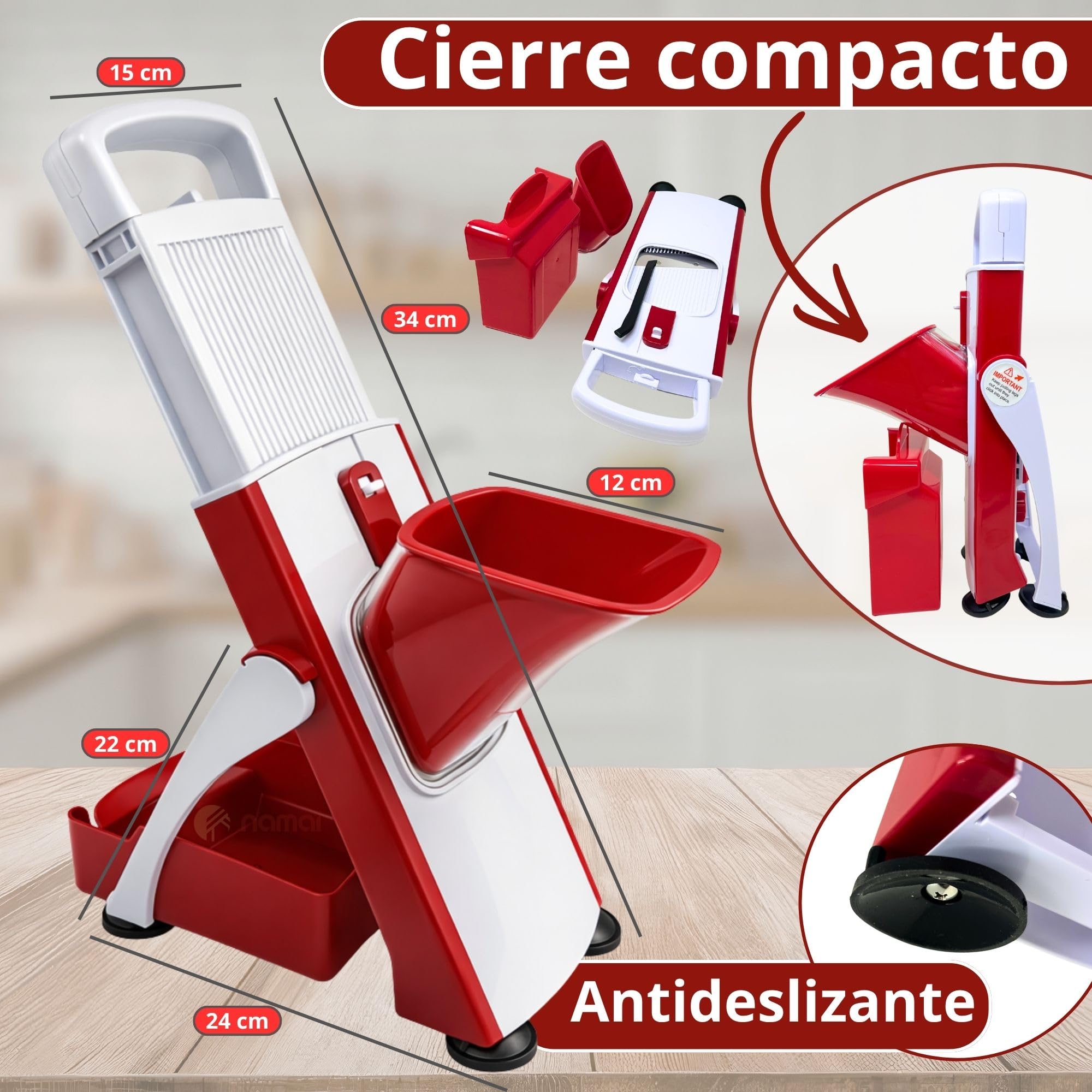 NAMAI - Mandolina de Cocina Profesional con 27 Combinaciones de Corte, Cuchillas de Acero Inoxidable Resistente, Apta Para el Lavavajillas, Cortadora de Verduras, Práctica y Segura