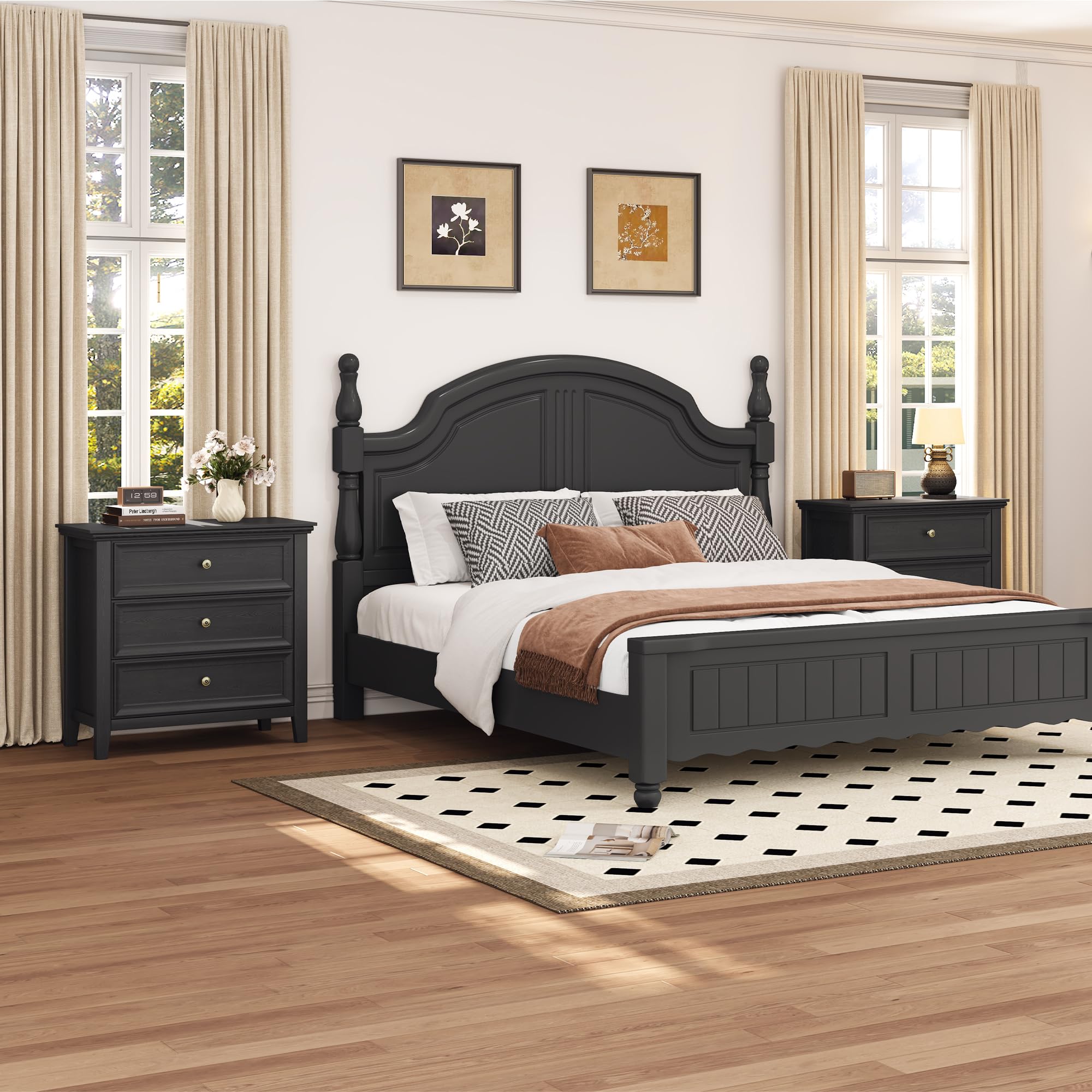 farmhouse black dresser GIKPAL Dresser for Bedroom Set of 2, Farmhouse Rustic Dresser with 6 Drawers & Antique Handles, Wood Chest of Drawers for Living Room, Entryway and