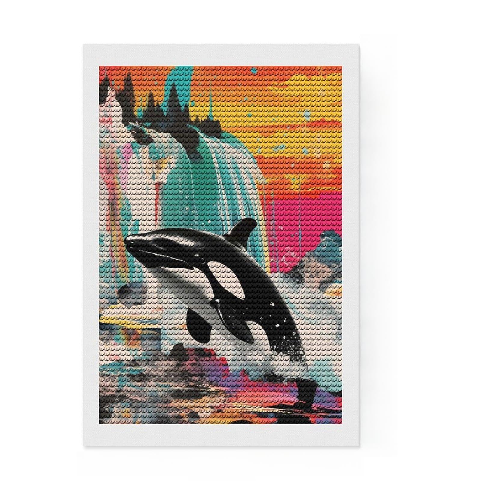 Junmoney Orca Whale Killer Collage Diamond Painting Set 8"x12", for Adults, Home Wall Decor, Easy to Enjoy, Christmas Gift, Nice Detail and Sparkle