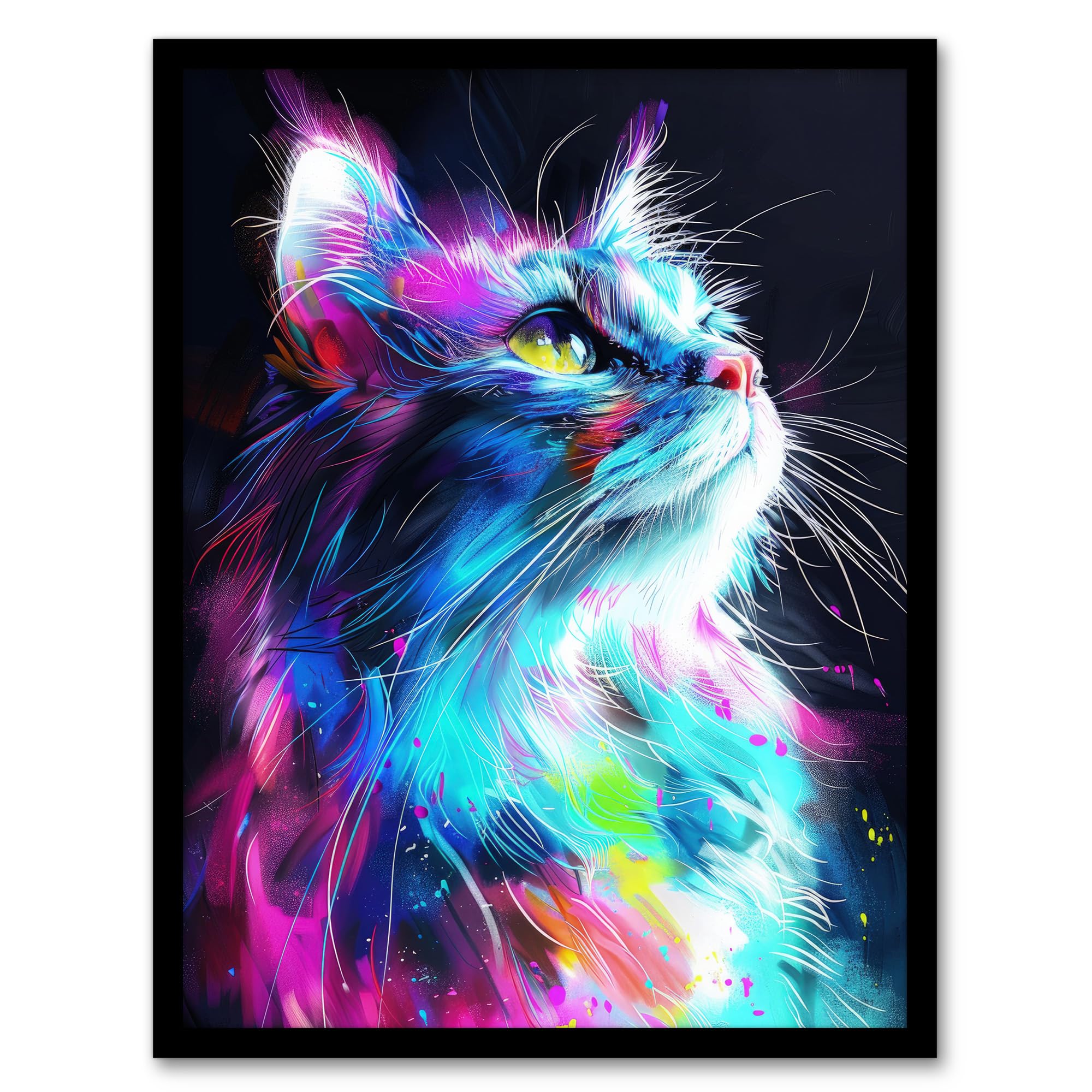 Artery8 Birman Cat Lover Neon Glowing Blue Pink Portrait For Living Room Artwork Framed Wall Art Print A4
