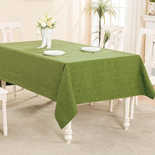 Vista 170 de Mantel rectangular de 57 x 118 pulgadas, lino sintético, sin arrugas e impermeable, color beige, rectangular, Navidad, Acción de Gracias, otoño