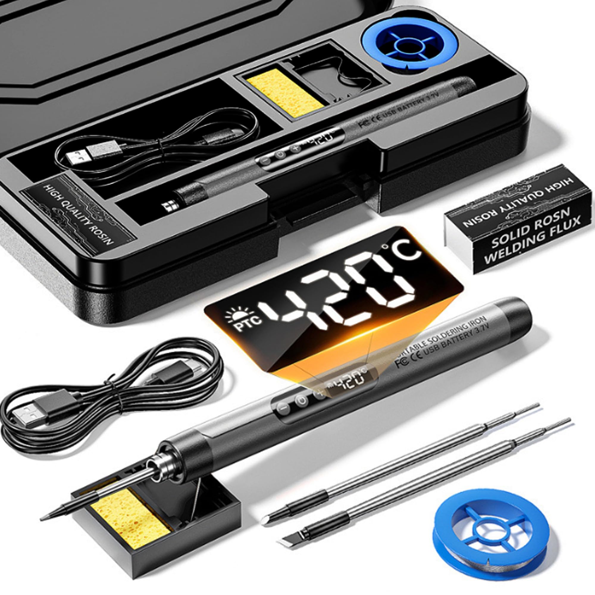 Yozaiuui Red/Green Cordless Soldering Iron Kit With Lcd: 1000Mah Rechargeable Usb Soldering Iron Adjustable Temperature 260℃-420℃ Solder Kit With 3 Solderings Tips For Electronics Repair Diy Projects