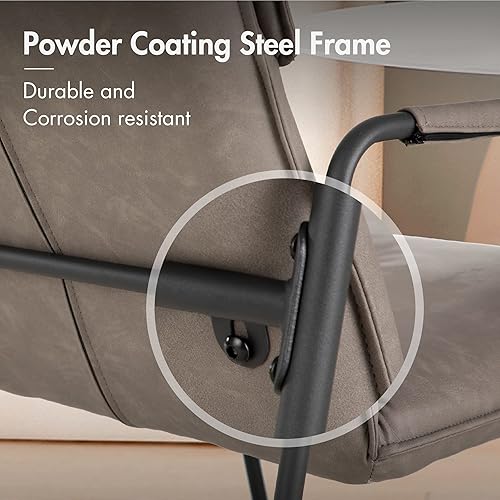 Miniatura 4 de MAISON ARTS Silla decorativa de cuero con marco de acero, sillón moderno de mediados de siglo, tapizado suave para el hogar, oficina, estudio, sala