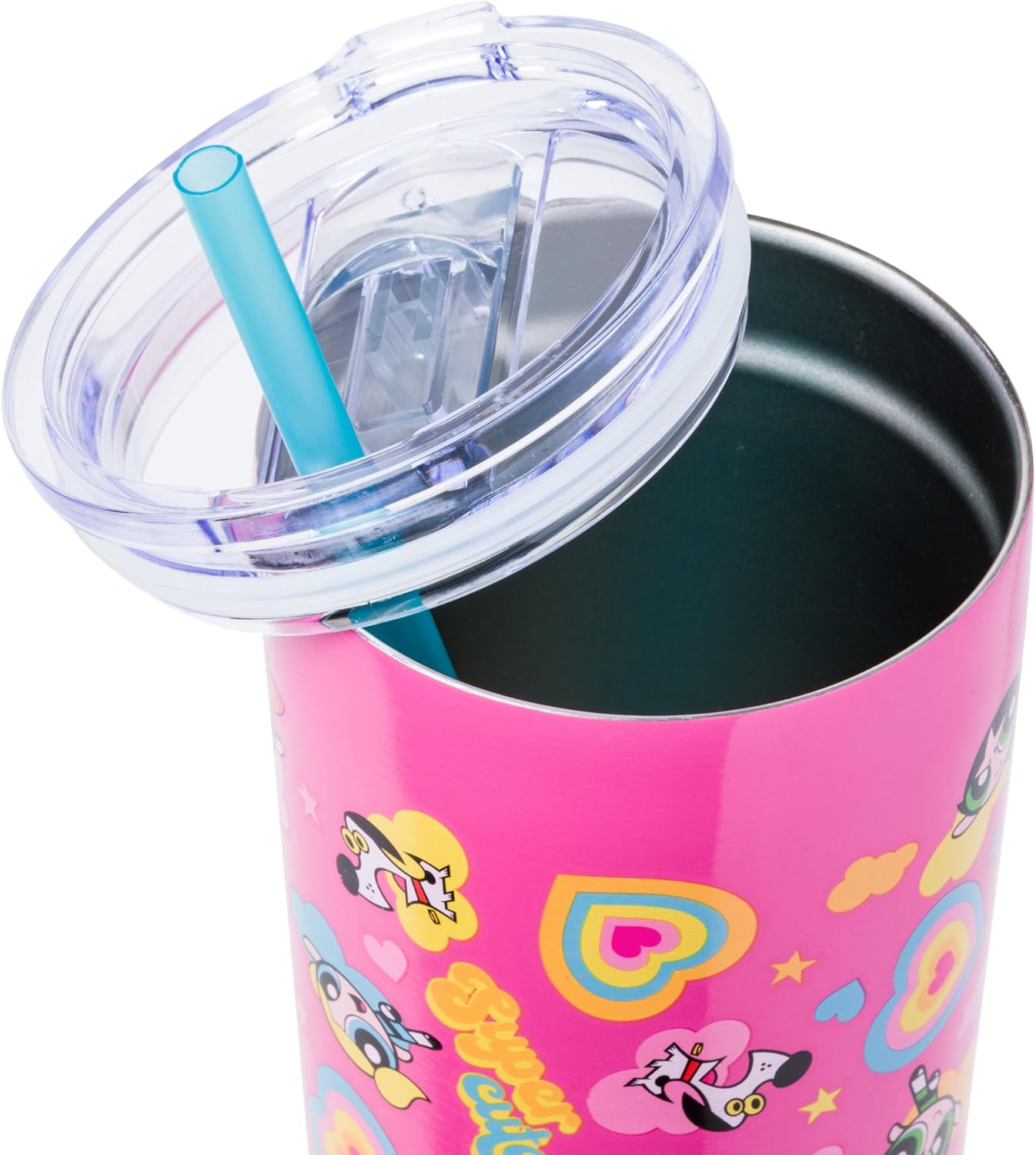 Silver Buffalo The Powerpuff Girls Featuring Bubbles, Blossom, Buttercup, and The Talking Dog Double Walled Stainless Steel Tumbler with Straw, 22 Ounces - Image 4