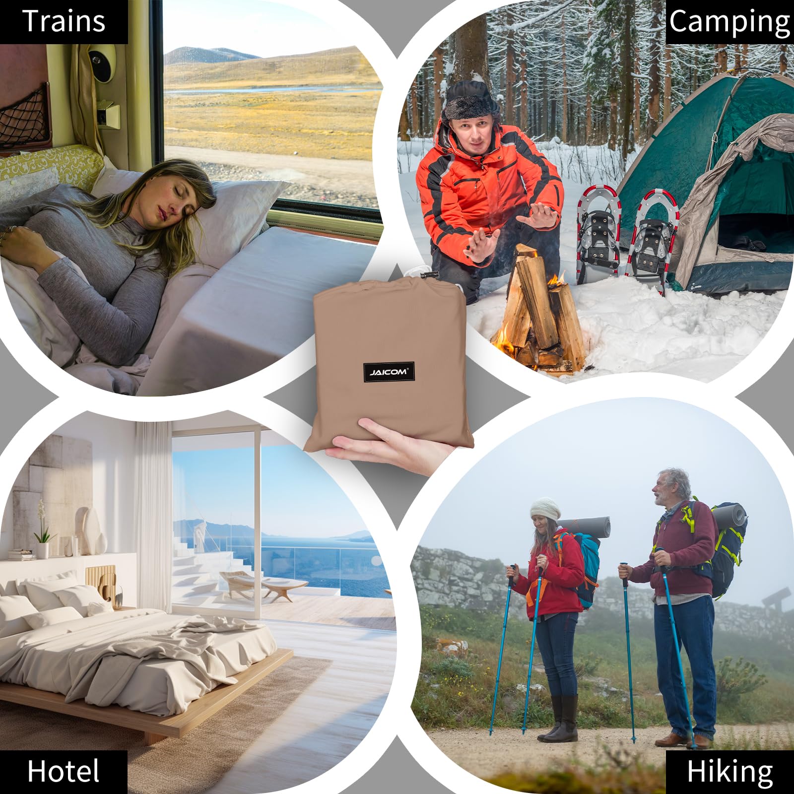 JAICOM Doublure de sac de couchage – Drap de voyage et sac de couchage pour adulte, drap de voyage léger pour camping, hôtel et auberge, extérieur