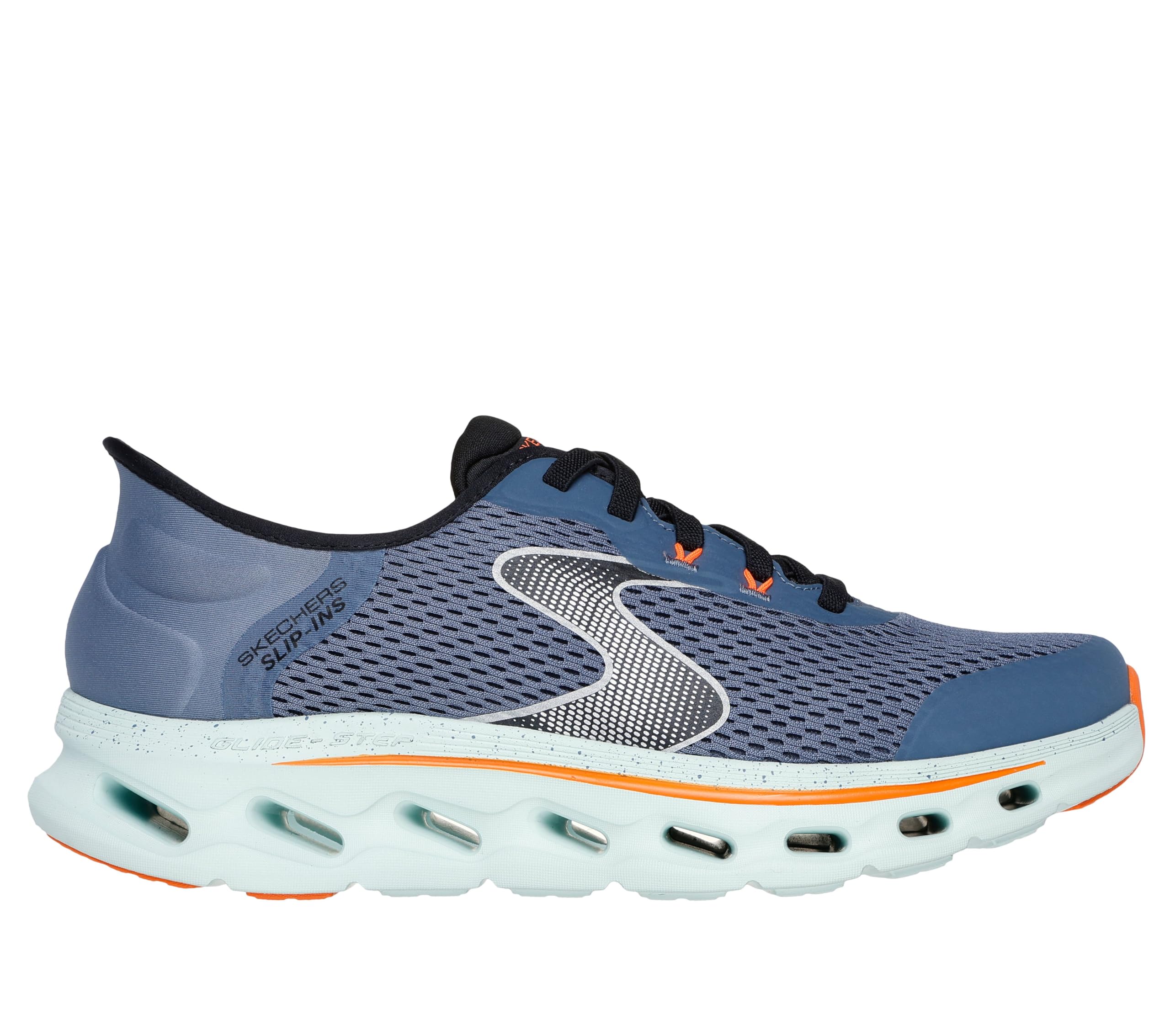 Skechers Men's Go Walk Glide-Step 2.0 Zander Slip-in Trainers, Navy and Orange Textile/Synthetic, 9.5 UK
