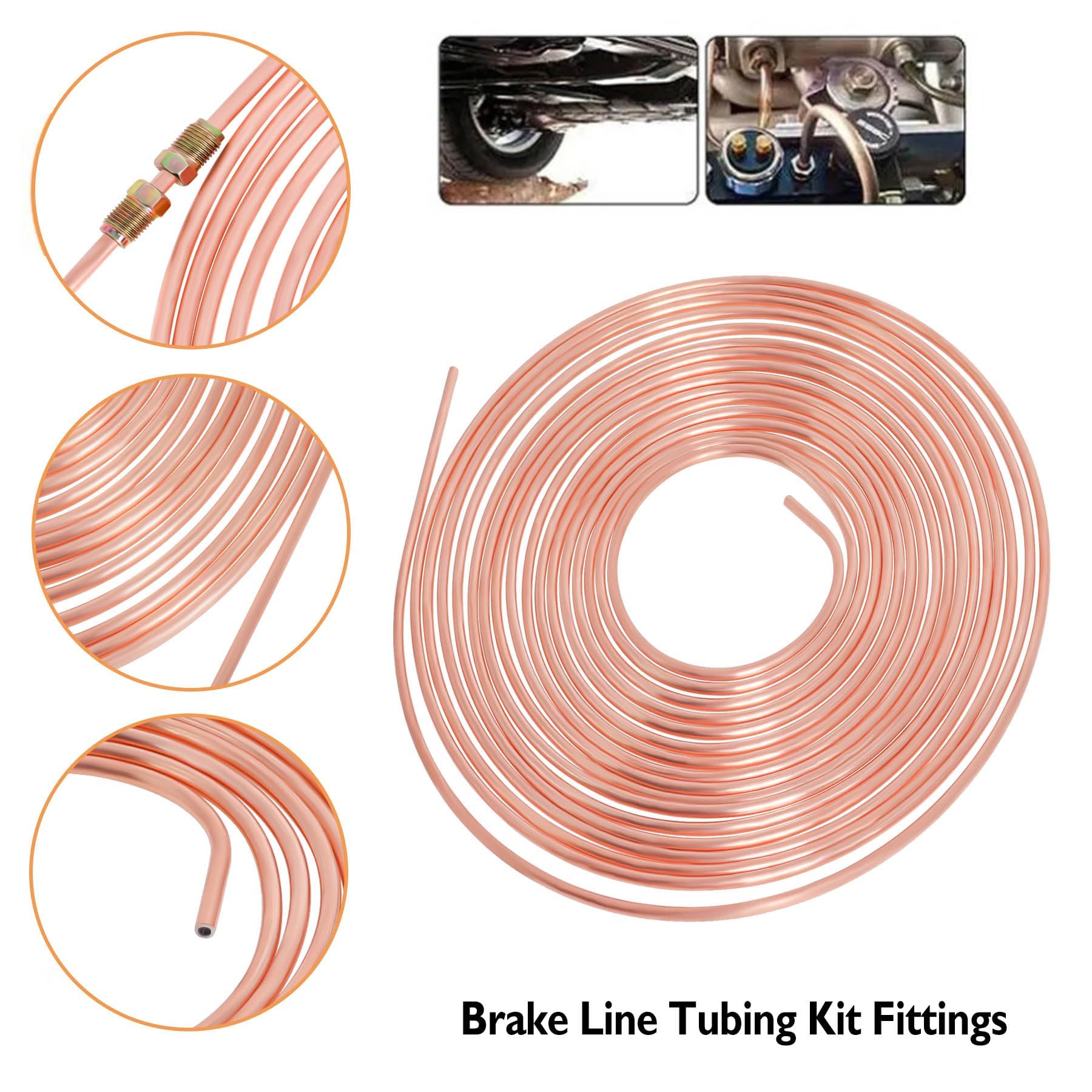 Tubo de Freno de Acero Recubierto 10m Ø3/16" (4,75mm), Kit de Tubería de Línea de Freno General para Coche con 20 Tuercas por Poweka