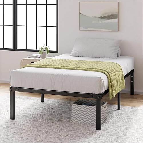 Miniatura 18 de Zinus Yelena - Marco de cama de metal, 14 pulgadas, soporte de listones de acero, no necesita somier, fácil de montar, color negro