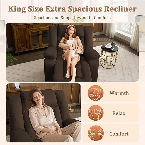 Miniatura 7 de Sillas reclinables mecedoras para adultos, silla mecedora giratoria con calor y masaje, moderna reclinable eléctrica con extra ancha, silla de