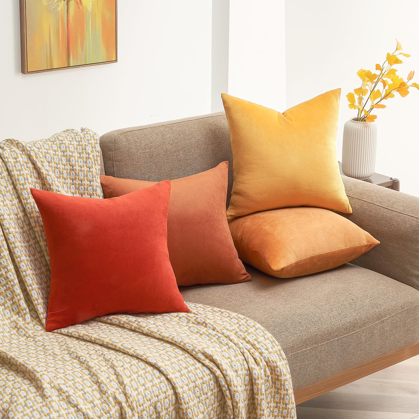 Topfinel 4 Pezzi Copricuscini Divano 40x40 Decorativo Casa Giallo Velluto Copricuscini per Cucina Sedia Soggiorno Letto Giardino Camera da letto Copricuscini Serie Moderna Giallo