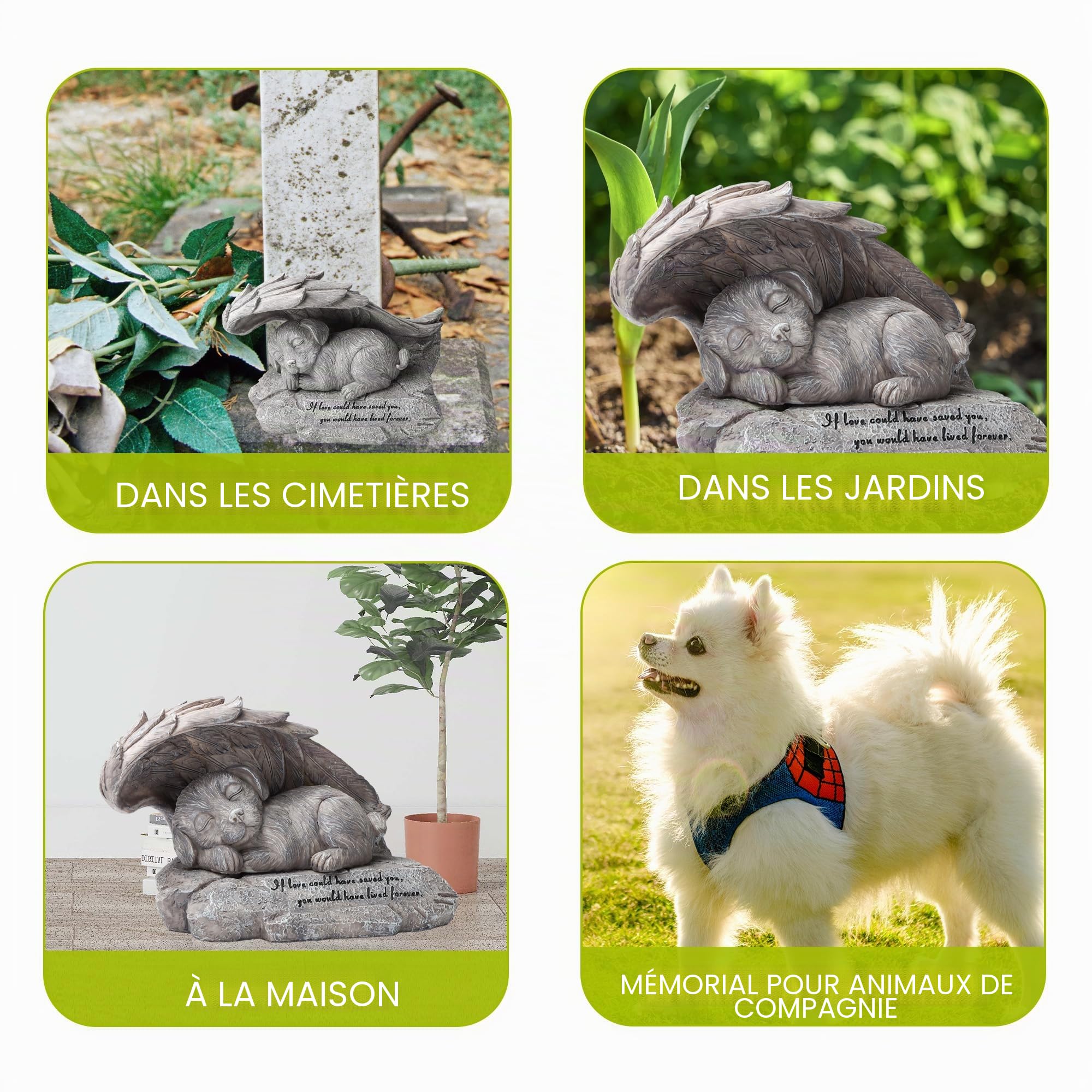 Mémorial pour chien et animal de compagnie - Statue commémorative pour chien - Pierre avec ailes d'ange - Urne pour chien - Cadeau de perte - Décoration de jardin en plein air